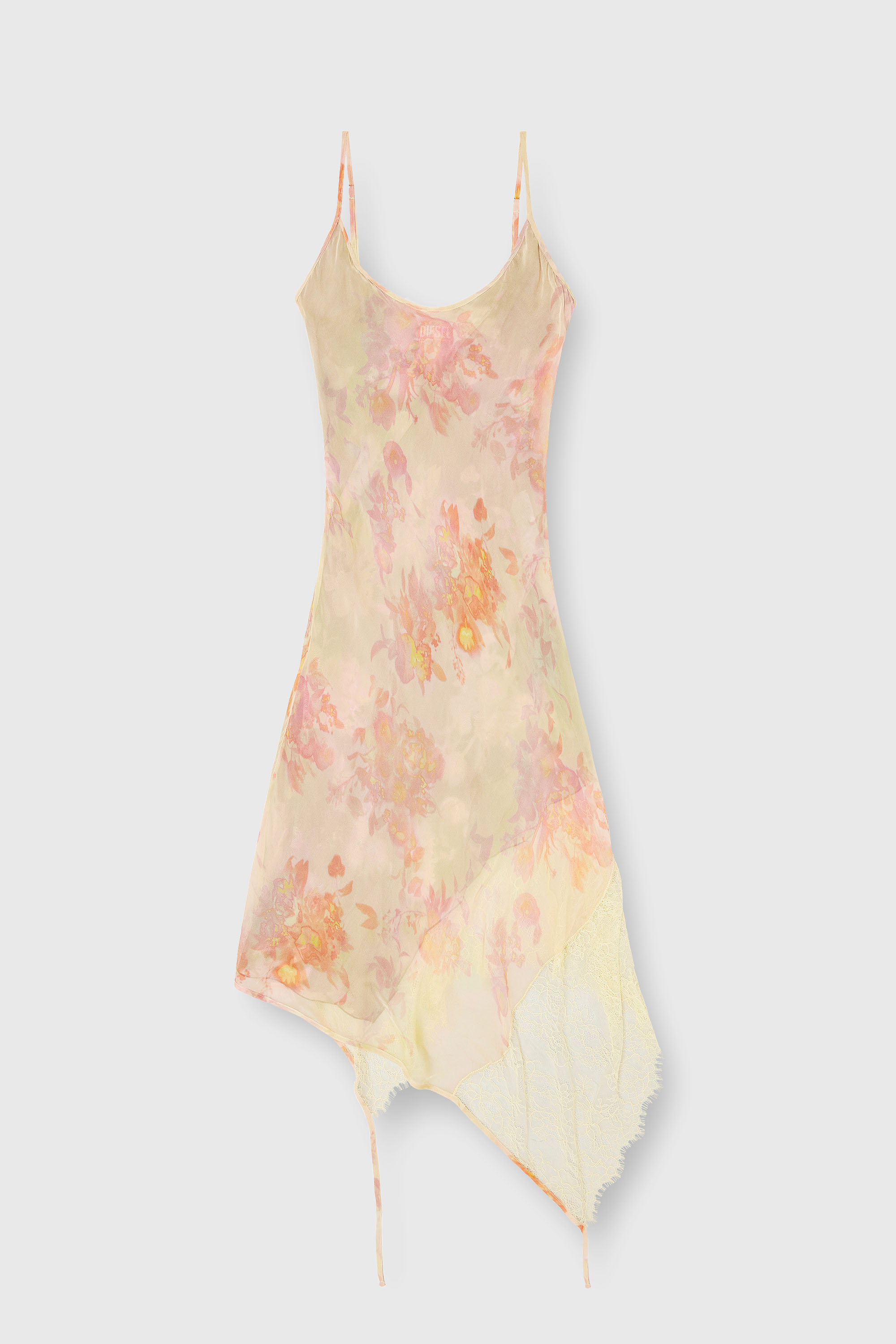 Diesel - D-ANCEL, Woman's Midi slip dress with floral print and lace trim in Pink/Yellow - 2