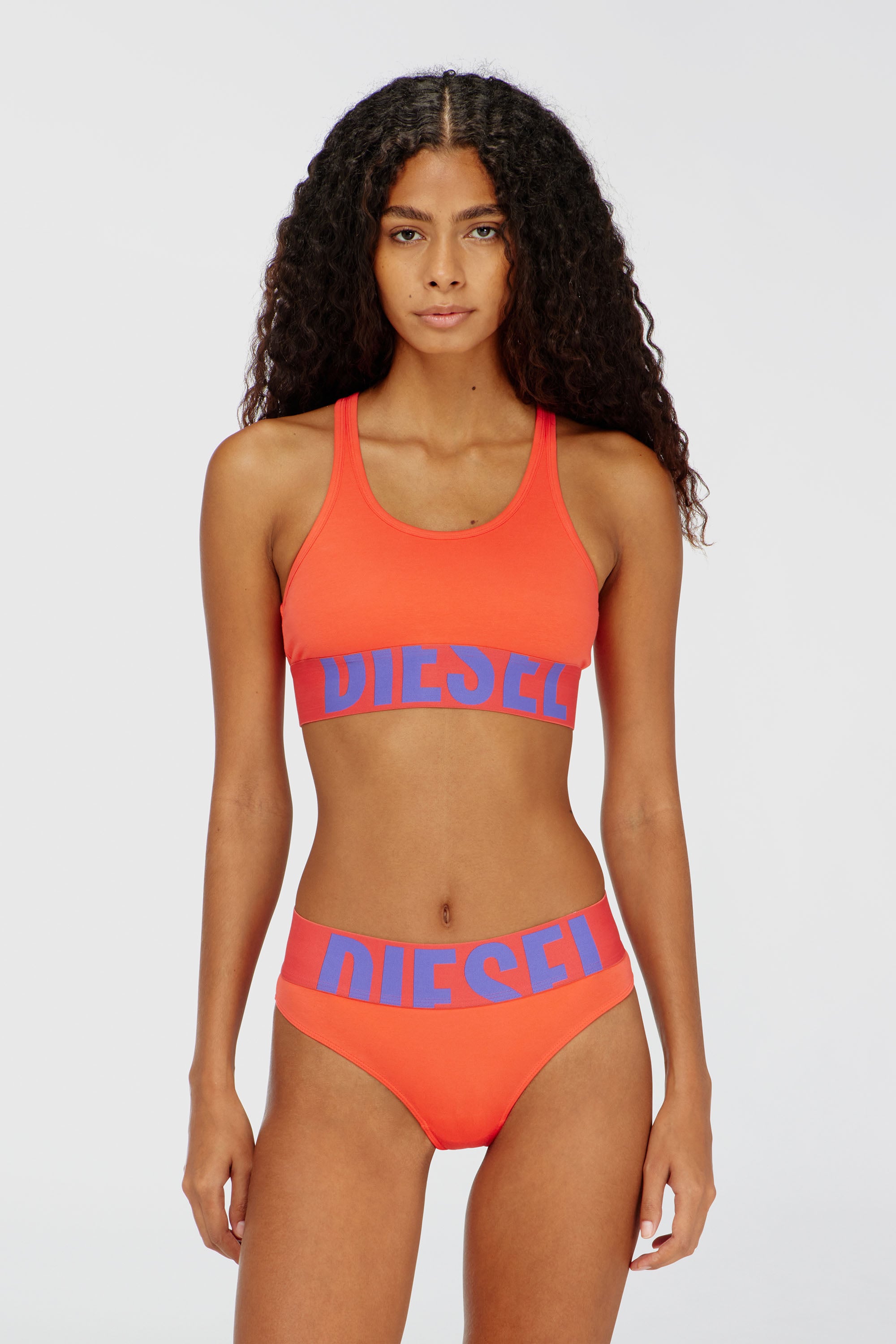 Diesel - UFSB-COTTON-RACE-BRALETTE-XL, Woman's Sports bra with cut-off logo in Orange - 1