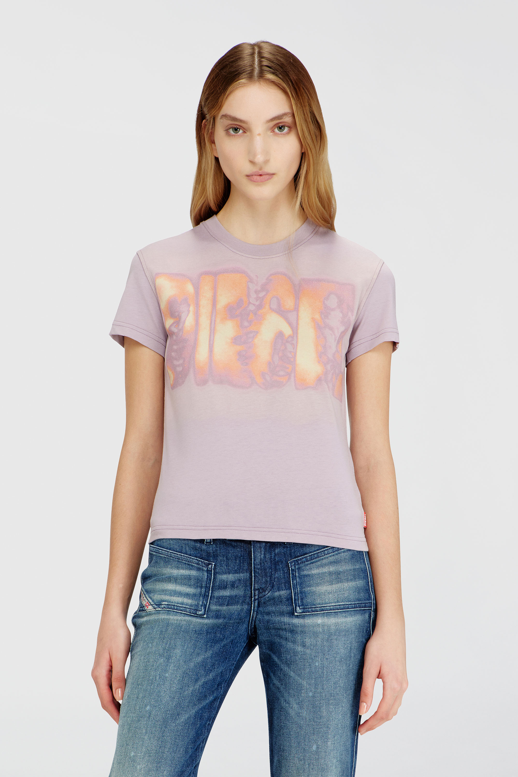 Diesel - T-ILA-AA3, Woman's Slim jersey T-shirt with graphic print in Lilac - 1