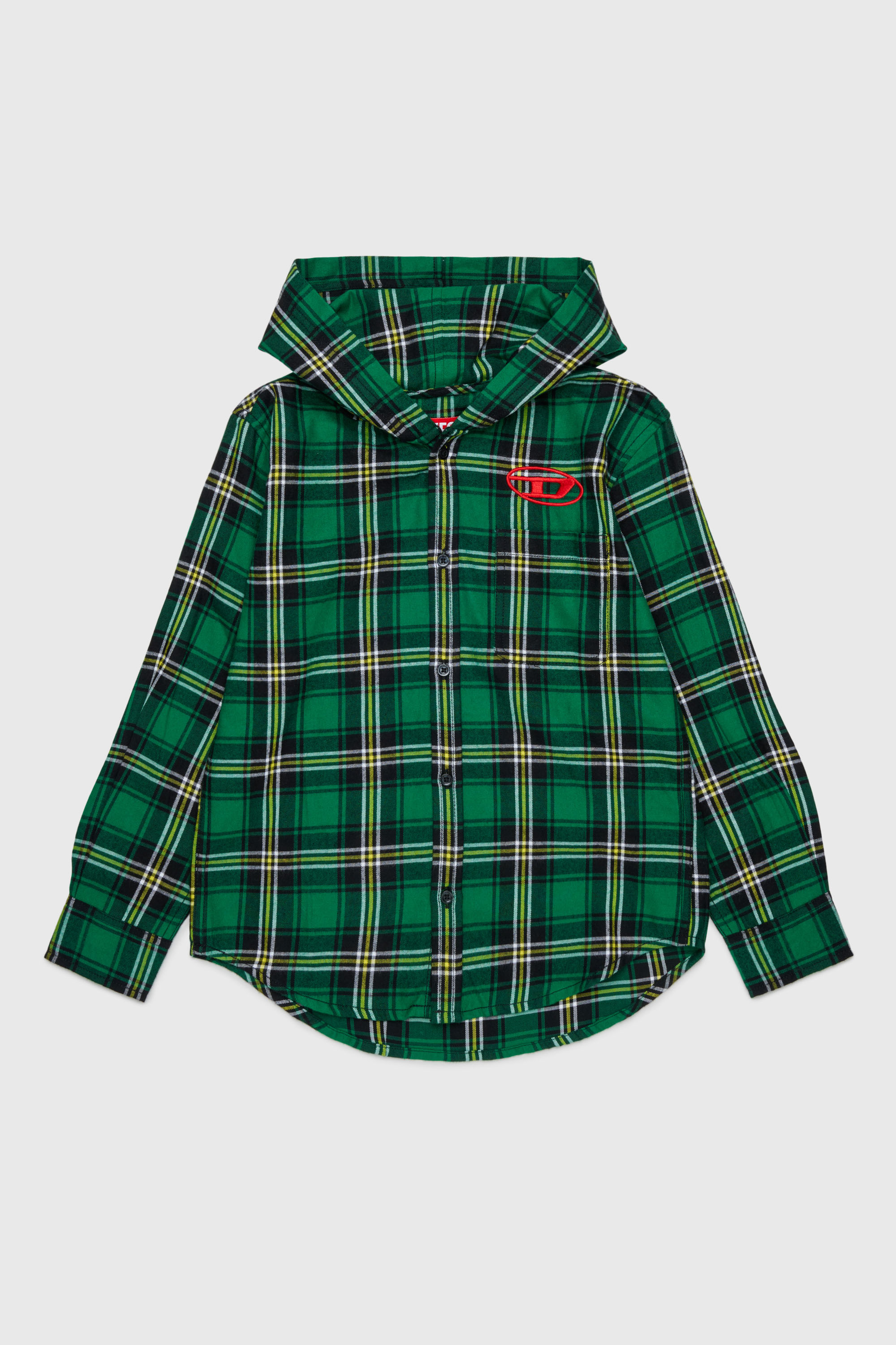 Hooded check shirt with Oval D embroidery