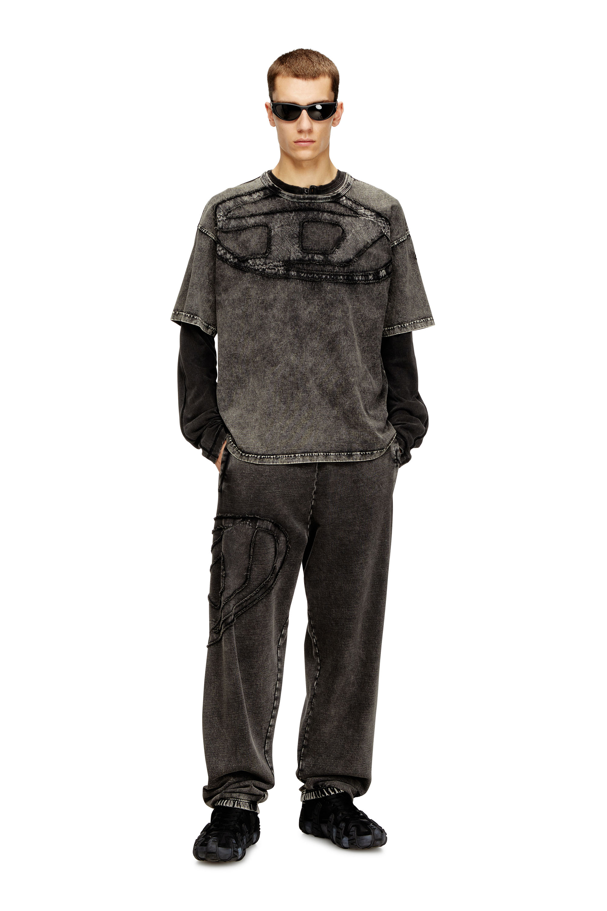 Diesel - T-BOXT-DEN, Man's Relaxed cotton T-shirt with Oval D applique in Dark grey - 1