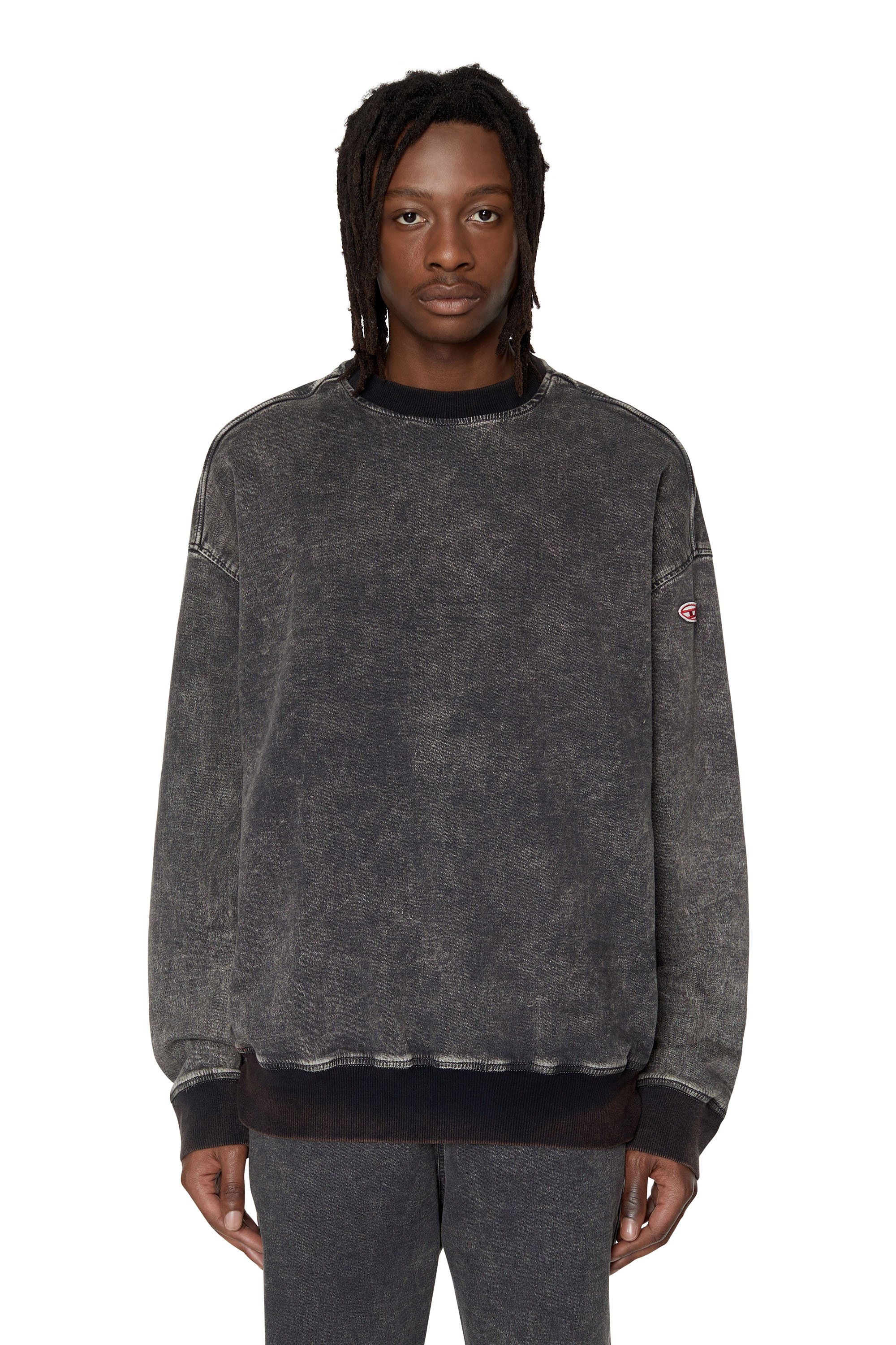 Diesel - D-KRIB TRACK DENIM SWEATSHIRT, Black/Dark grey - Image 1