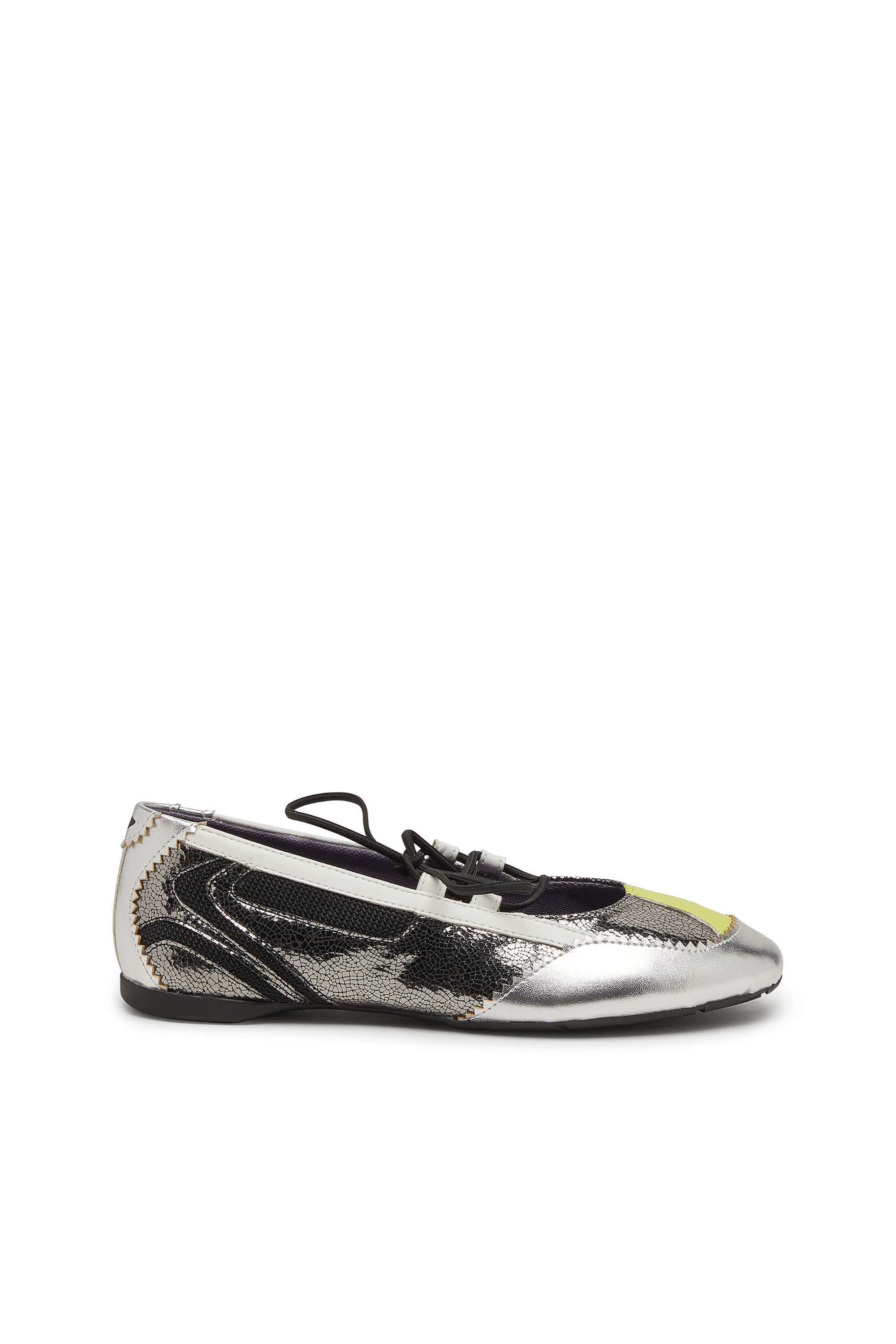 Diesel - D-MILE BALLERINA LACE UP W, Woman's D-Mile-Metallic lace-up ballet flats in Silver/Black - 1