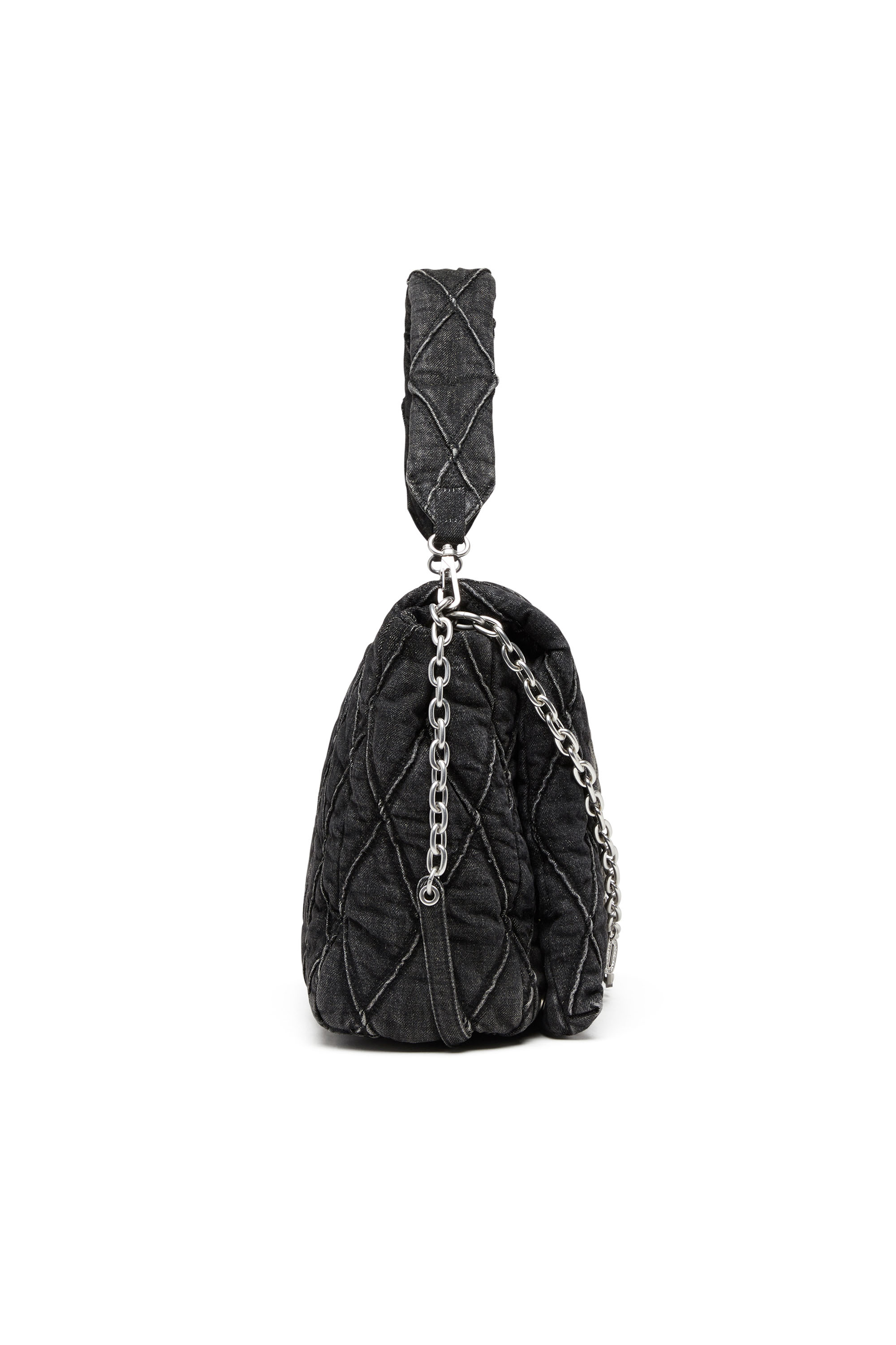 Diesel - CHARM-D SHOULDER L, Woman's Charm-D L-Large shoulder bag in quilted denim in Black - 4