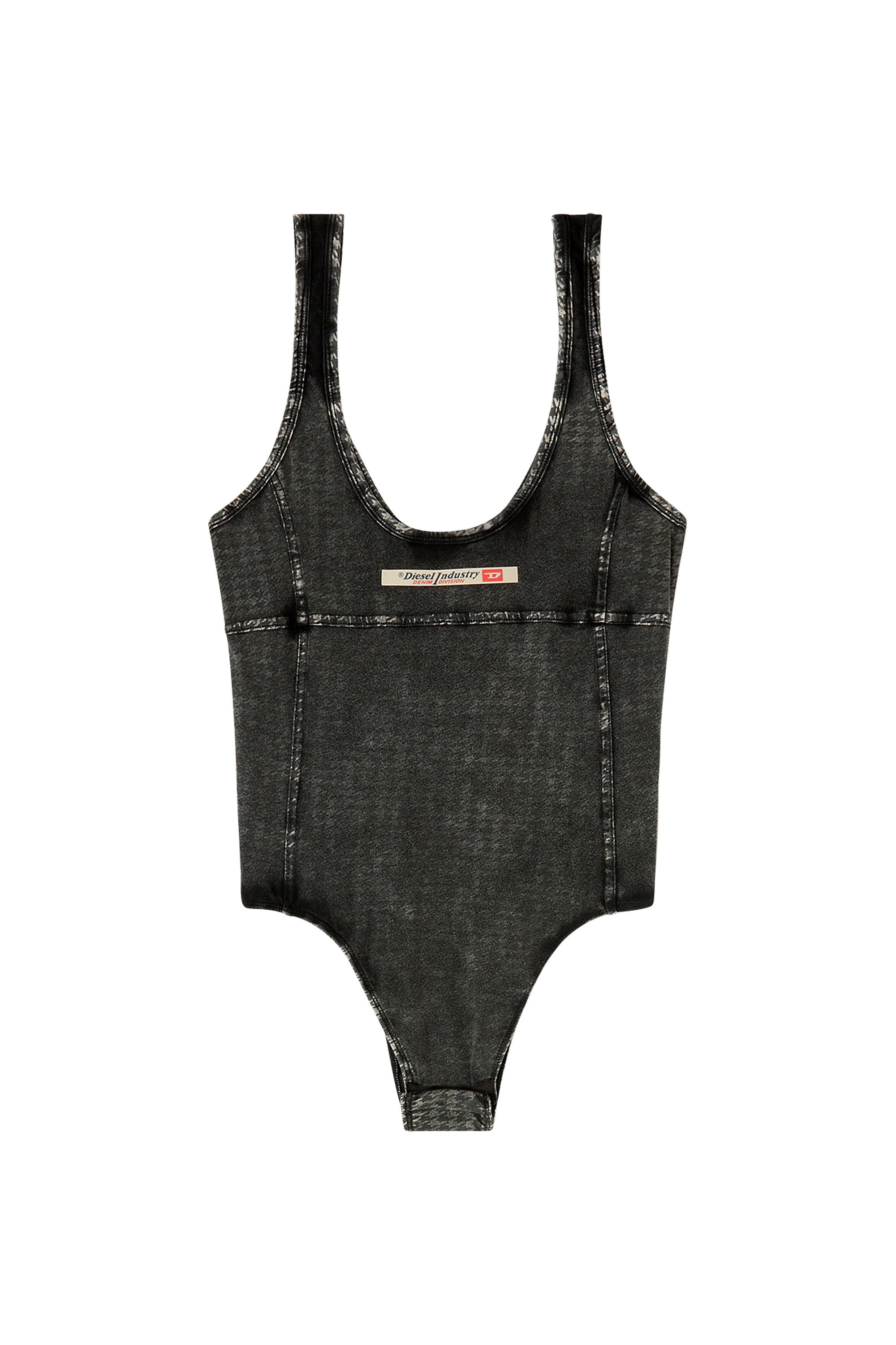 Diesel - PHOEBE-DNM, Woman's Cotton bodysuit with houndstooth print in Dark grey - 2