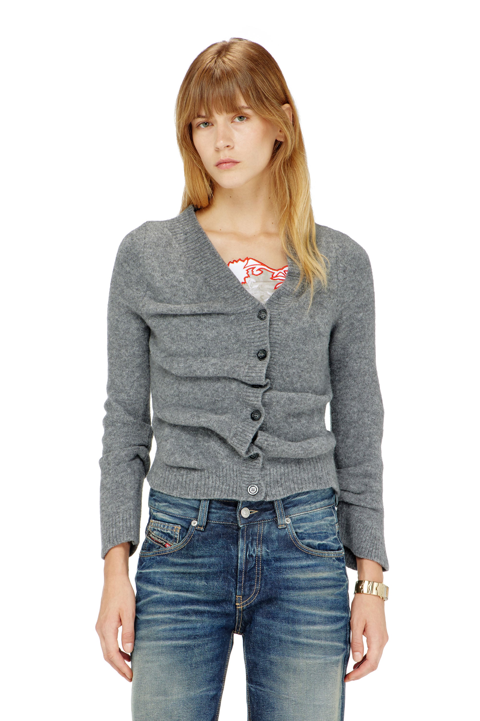 Diesel - M-AVA, Woman's Cropped cardigan in wrinkled boiled knit in Grey - 1