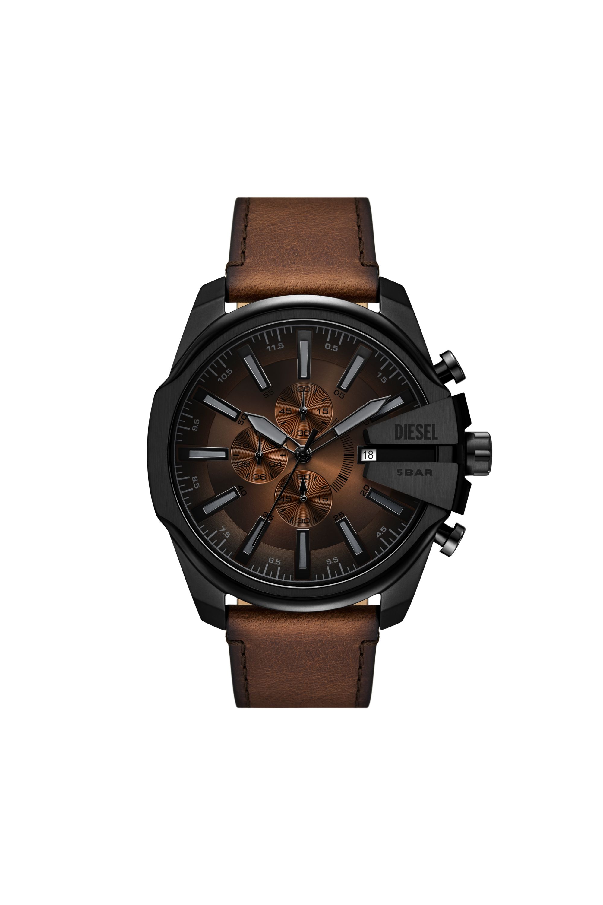 Diesel - DZ4692 WATCH, Man's Mega Chief Slim brown leather watch in Brown - 1