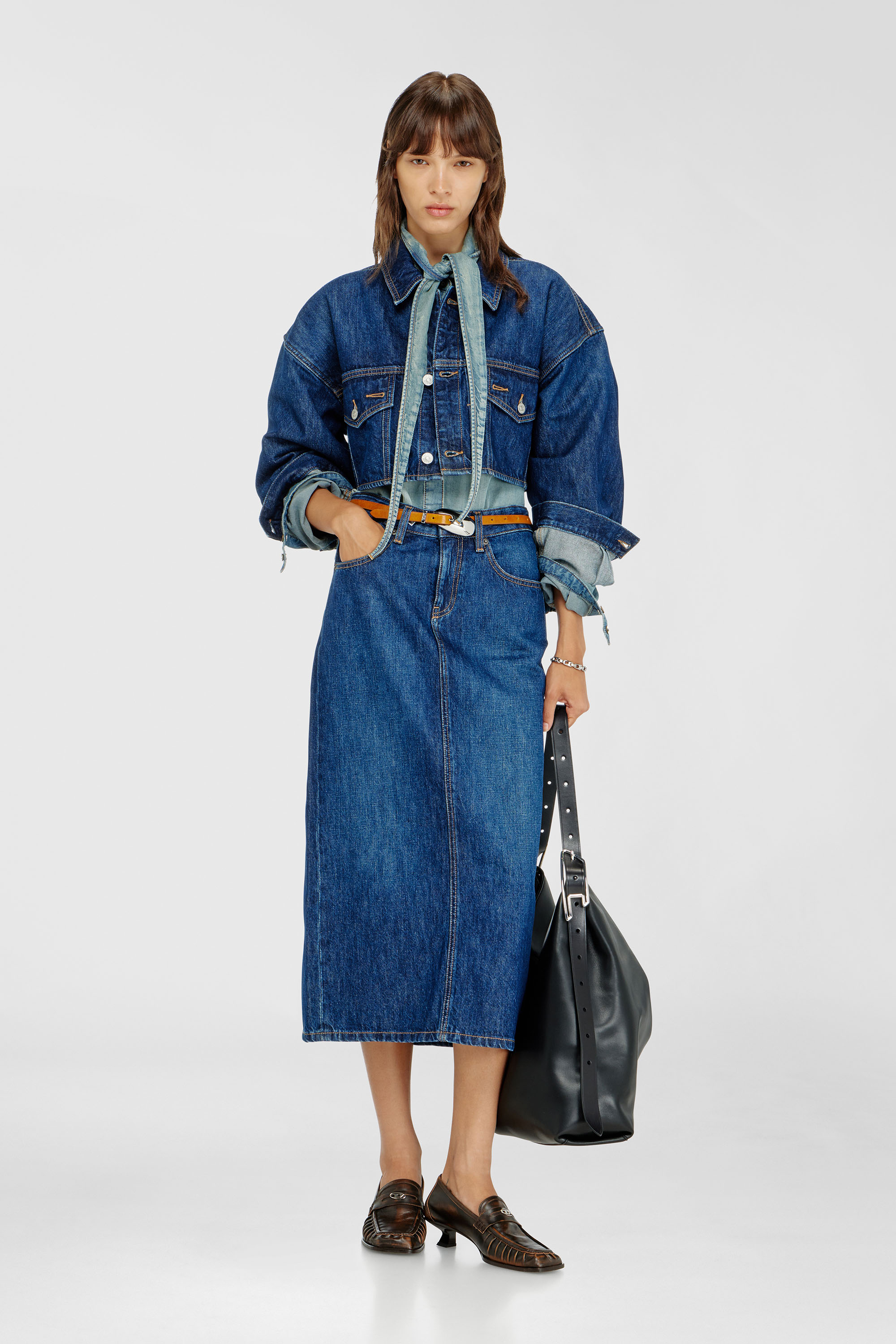 Cropped oversized denim trucker jacket