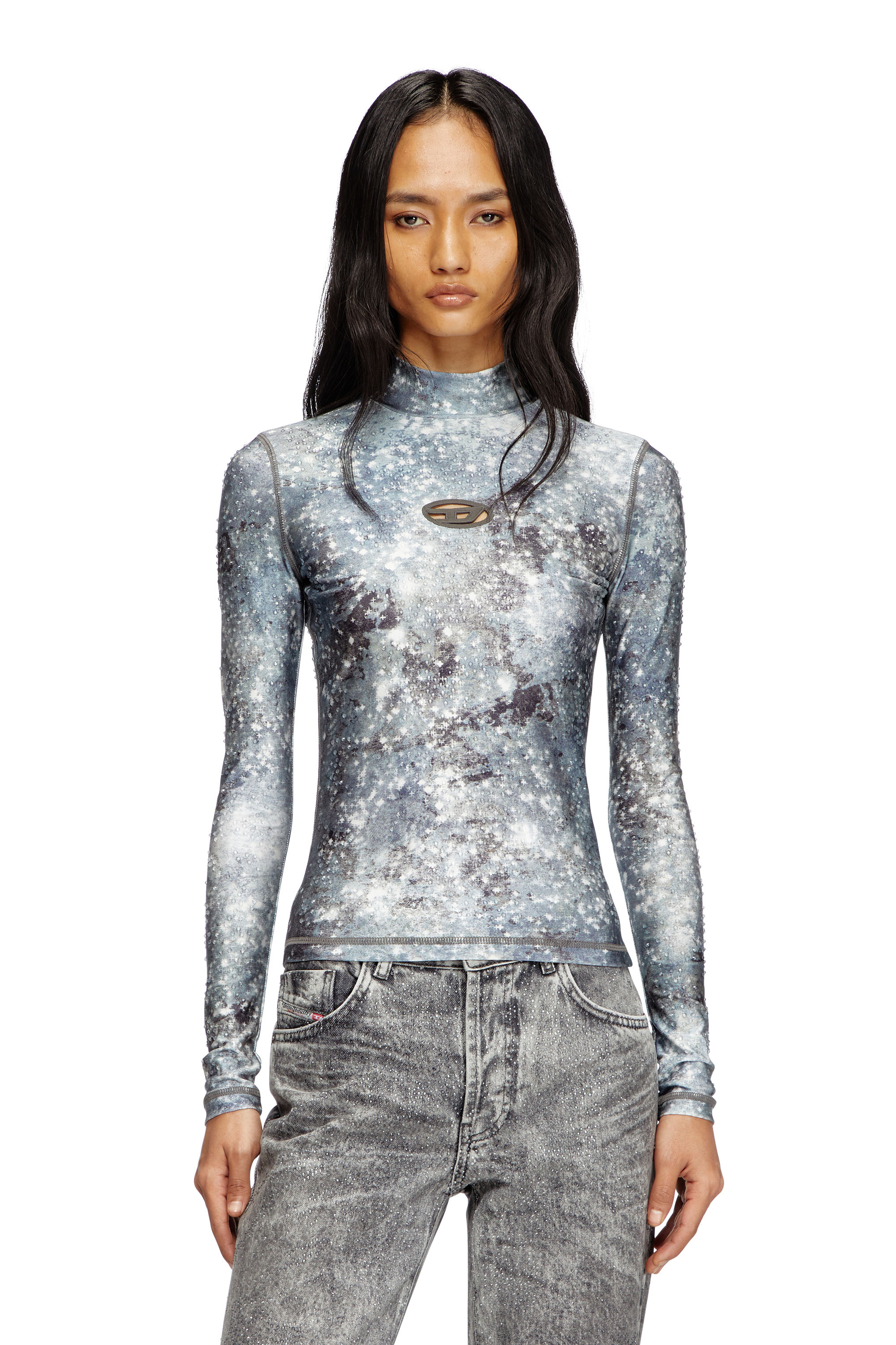 Diesel - T-AKARA, Woman's Long sleeved turtle neck top in Blue/Grey - 1