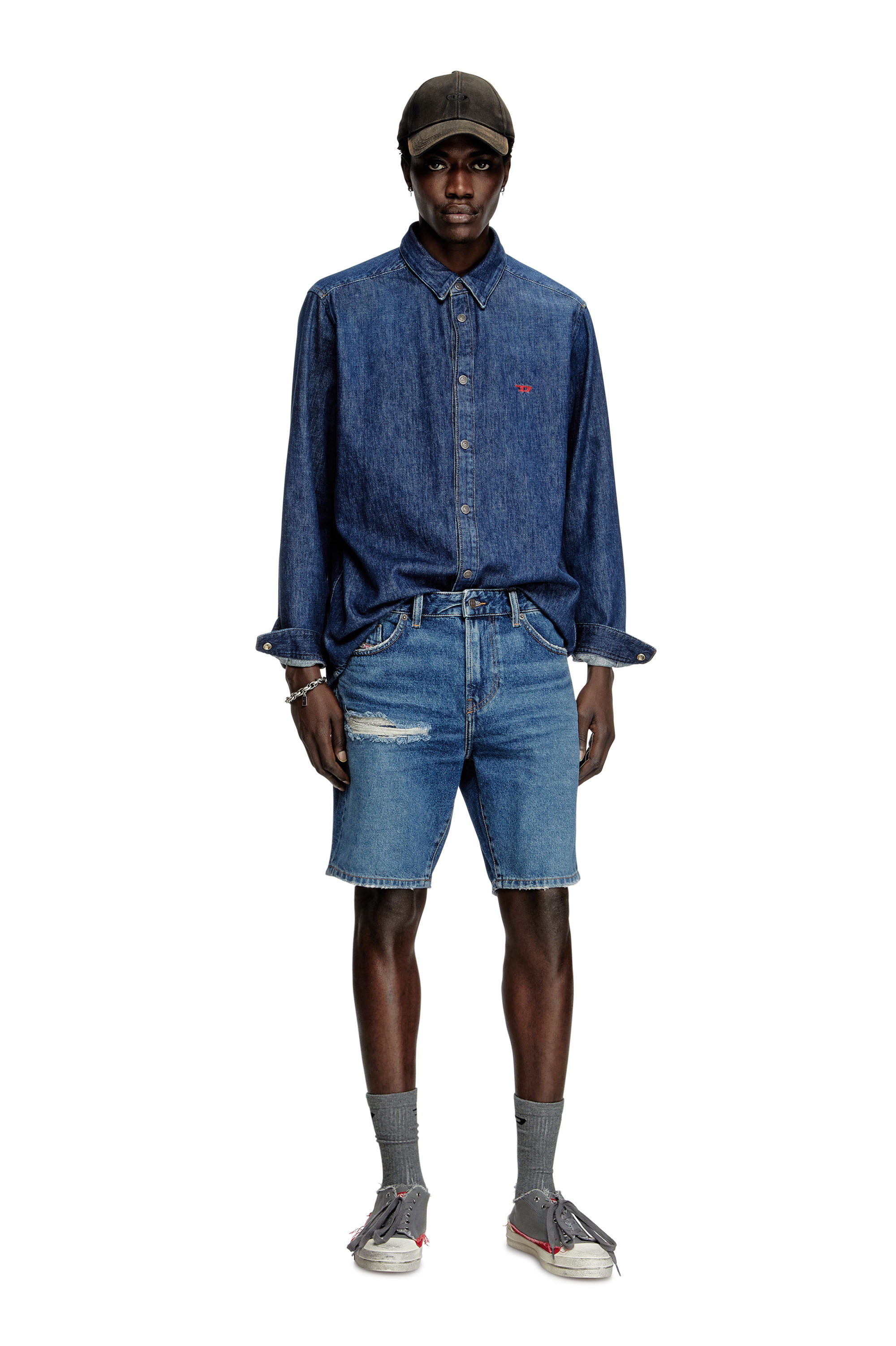 D-FIN, Medium blue Diesel - D-FIN, Man's Slim denim shorts in Medium blue - 1