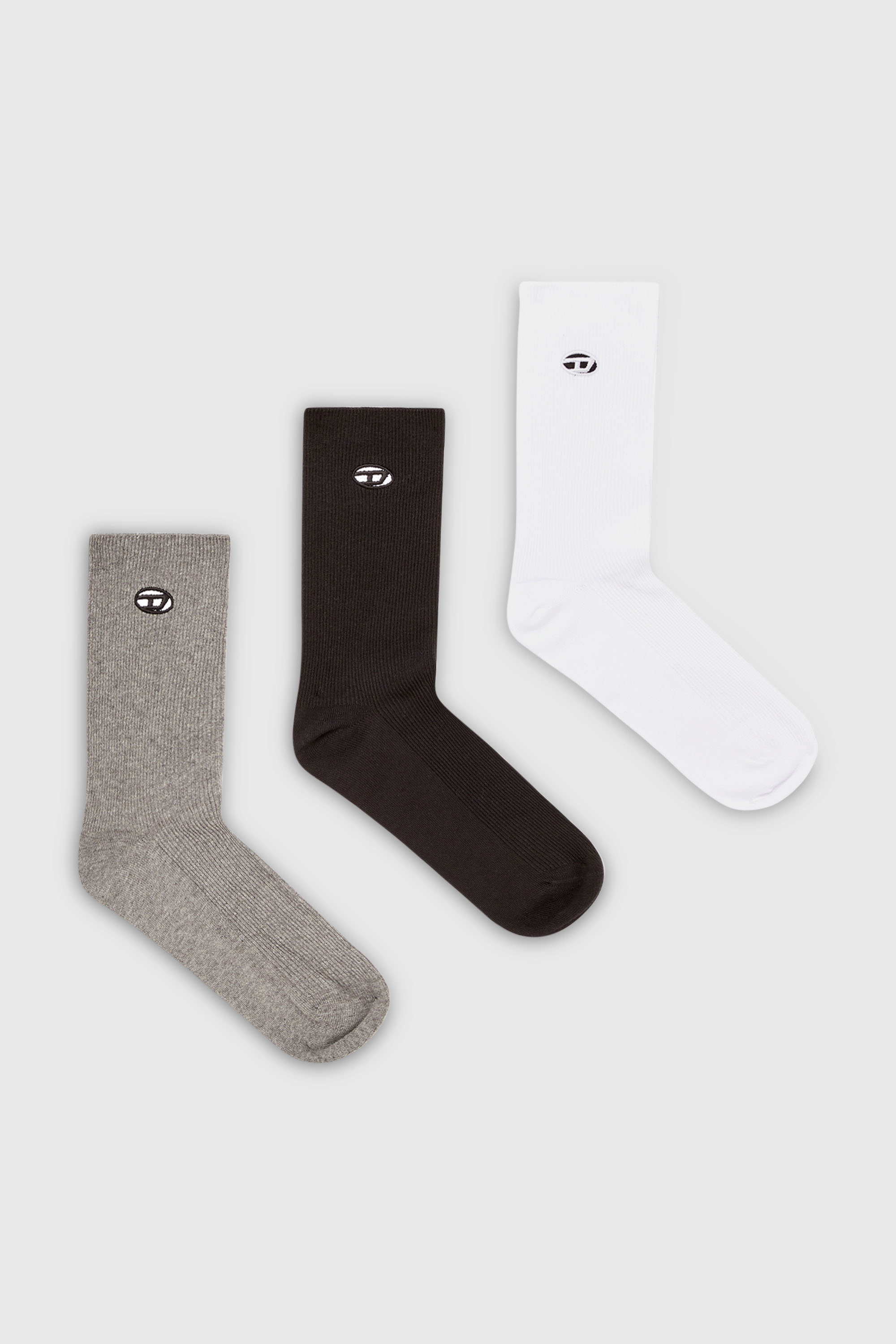 Diesel - SKM-D-OVAL, Man's Three-pack of cotton socks with Oval D embroidery in Grey/White - 1