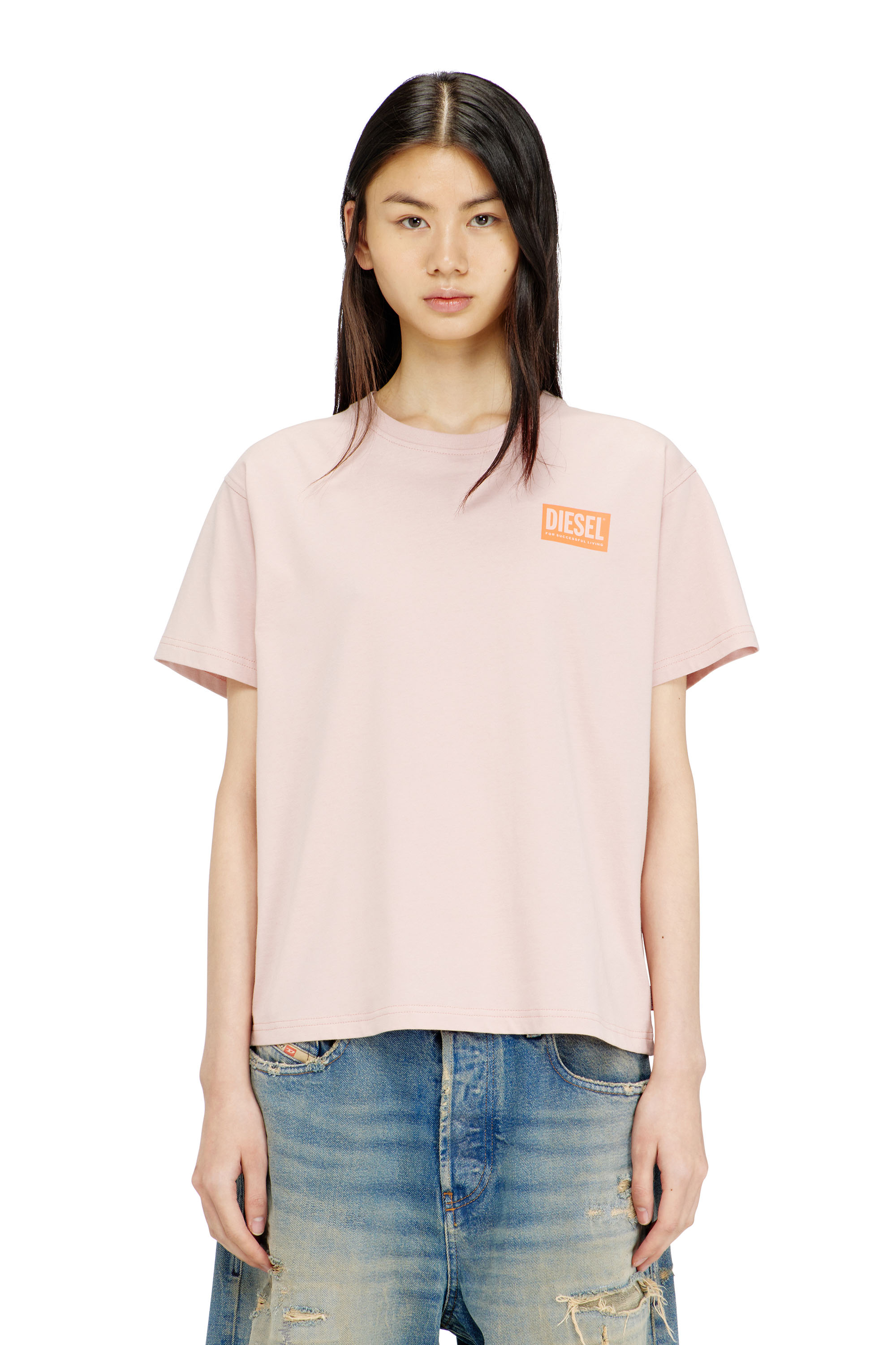 Diesel - T-NORMY-S6, Woman's Organic cotton jersey t-shirt with crew neck and logo print in Pink - 1