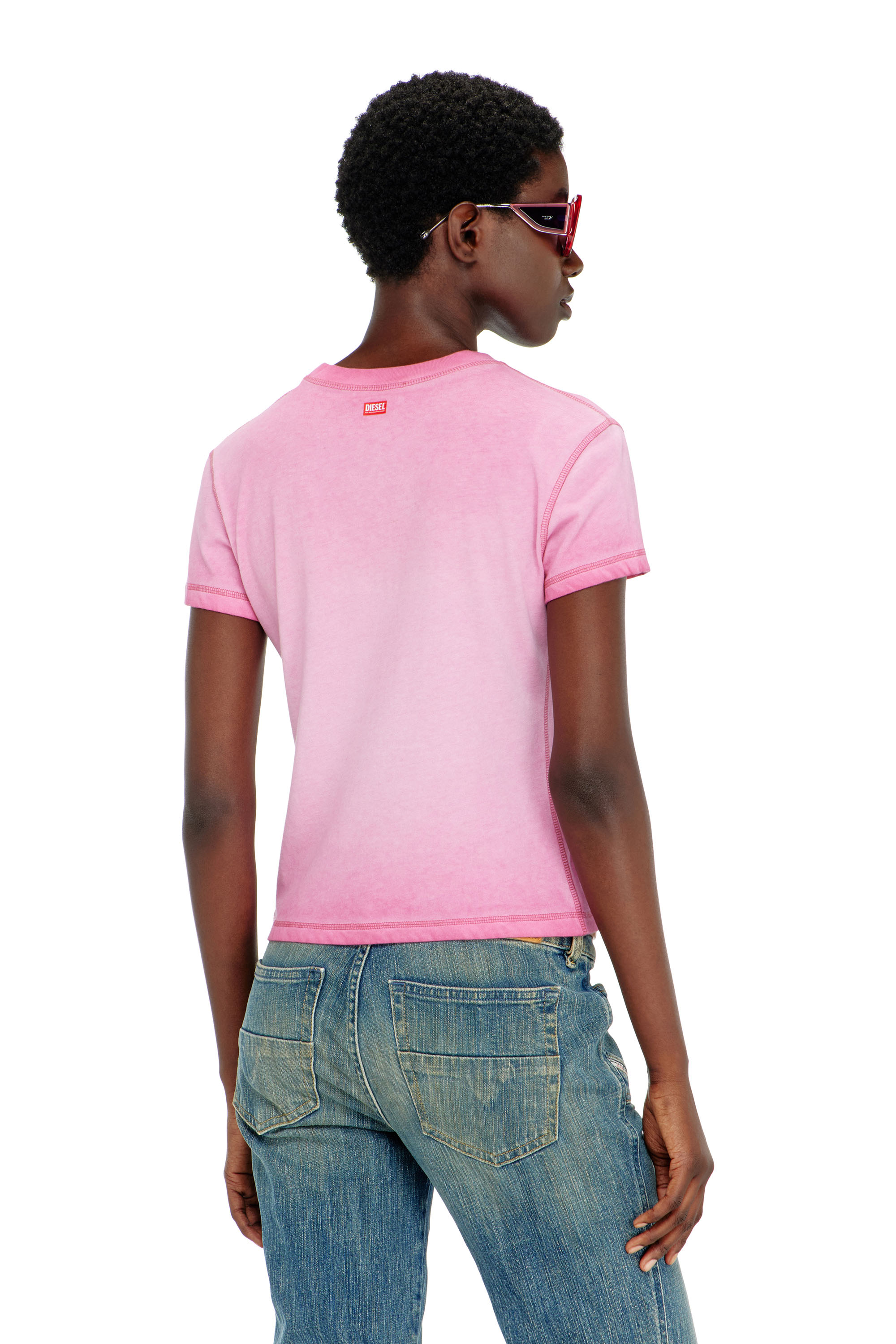 Diesel - T-ILA-AA7, Woman's Slim T-shirt with d&eacute;vor&eacute; Phoenix in Hot pink - 4