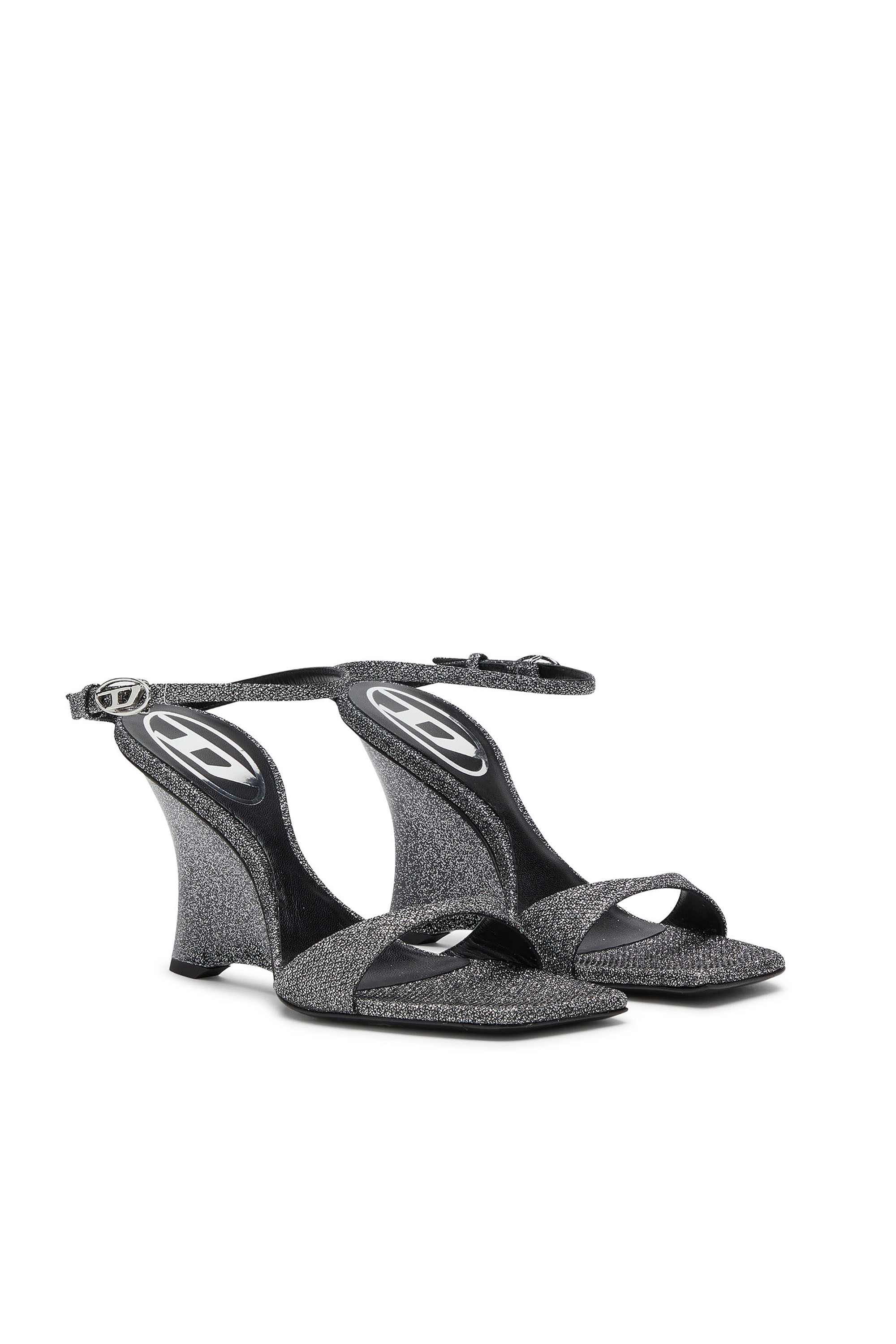 Diesel - D-AMBER SANDAL WEDGE, Woman's D-Amber-Wedge sandals in Lurex fabric in Silver - 2