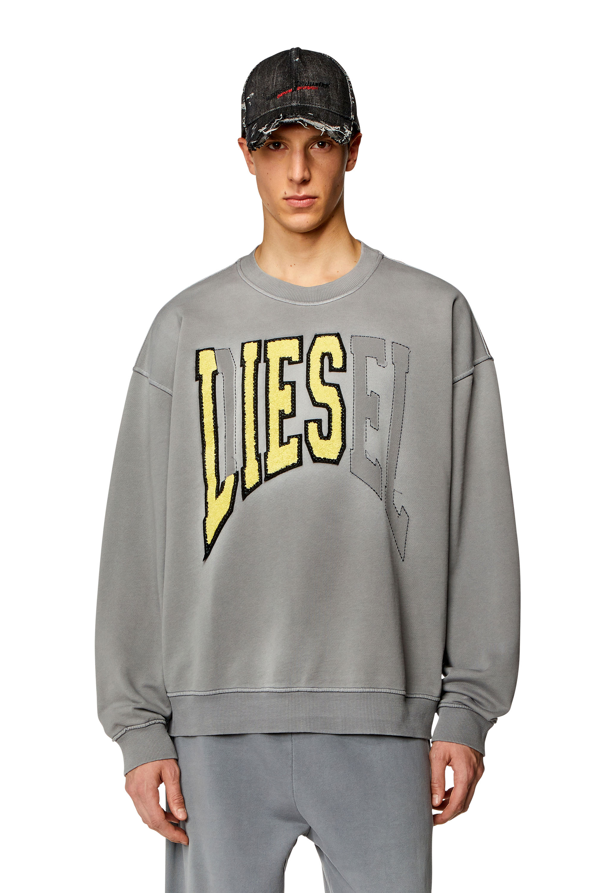 Diesel - S-BOXT-N6, Man College sweatshirt with LIES patches in Grey - Image 1
