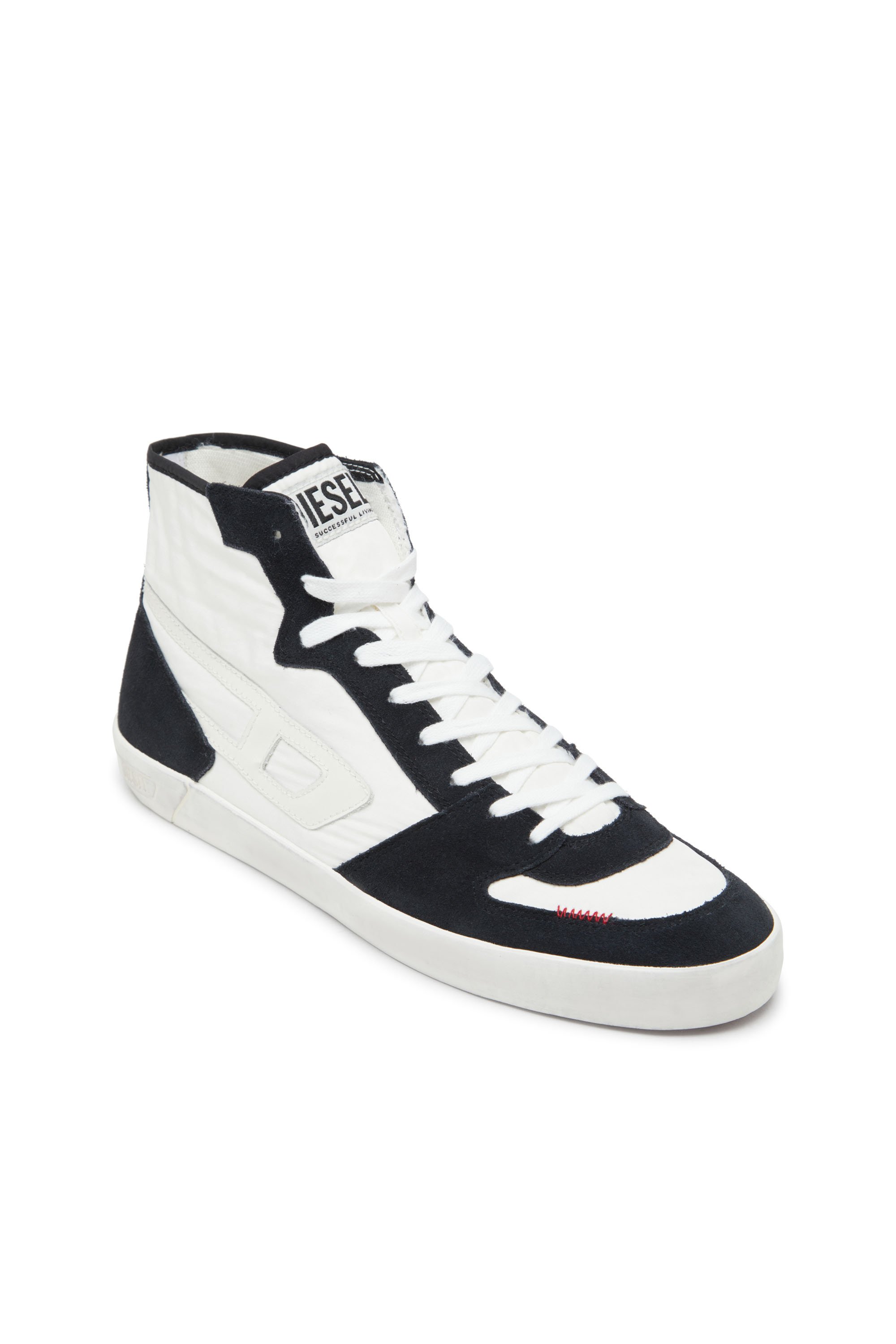 Diesel - S-LEROJI D-1 MID, Man's Padded-ripstop and suede high-top sneakers in Black/White - 6