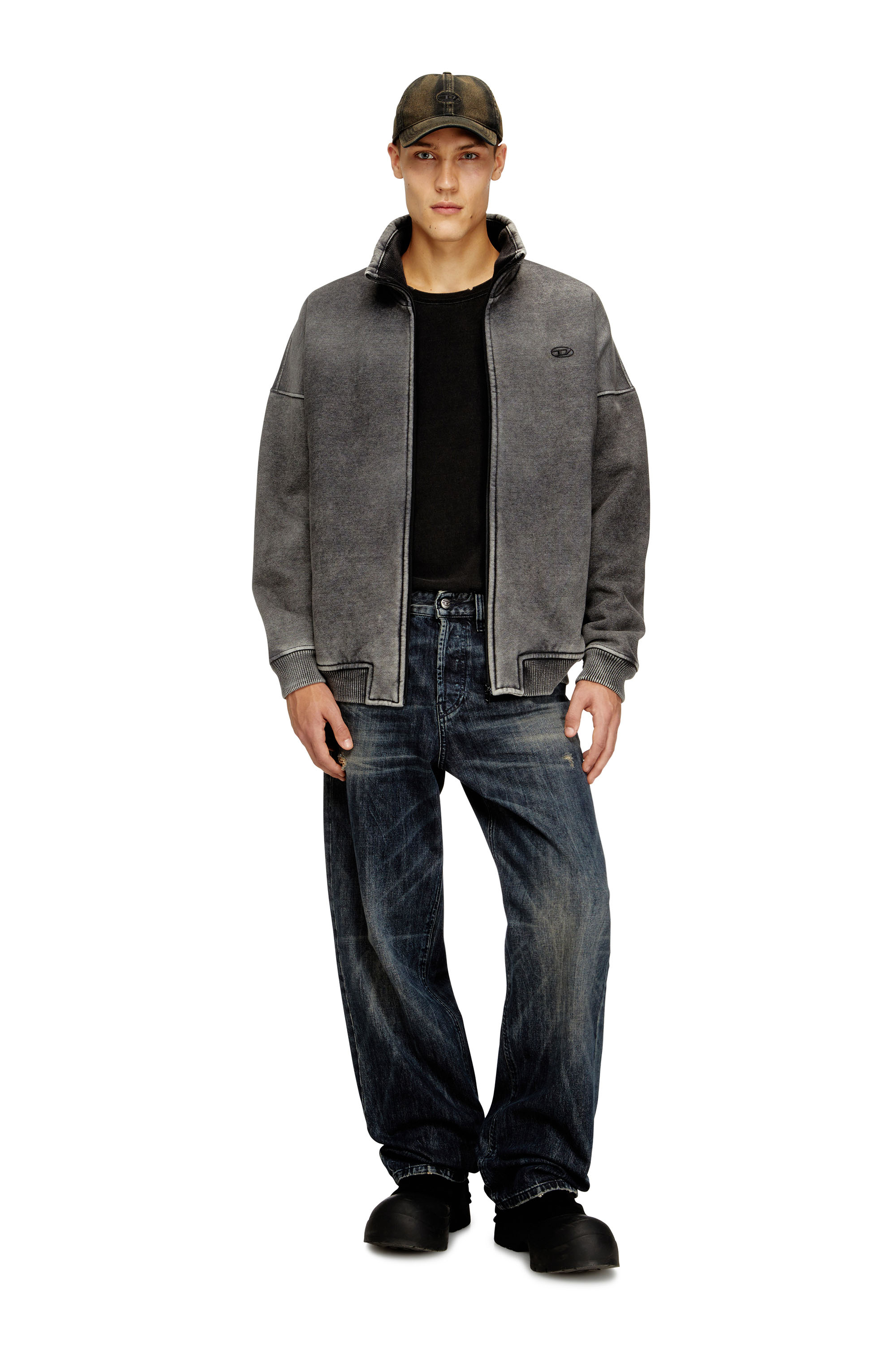 Diesel - S-BATEL-V1, Man's Teddy-lined zip jacket with denim effect in Grey - 2