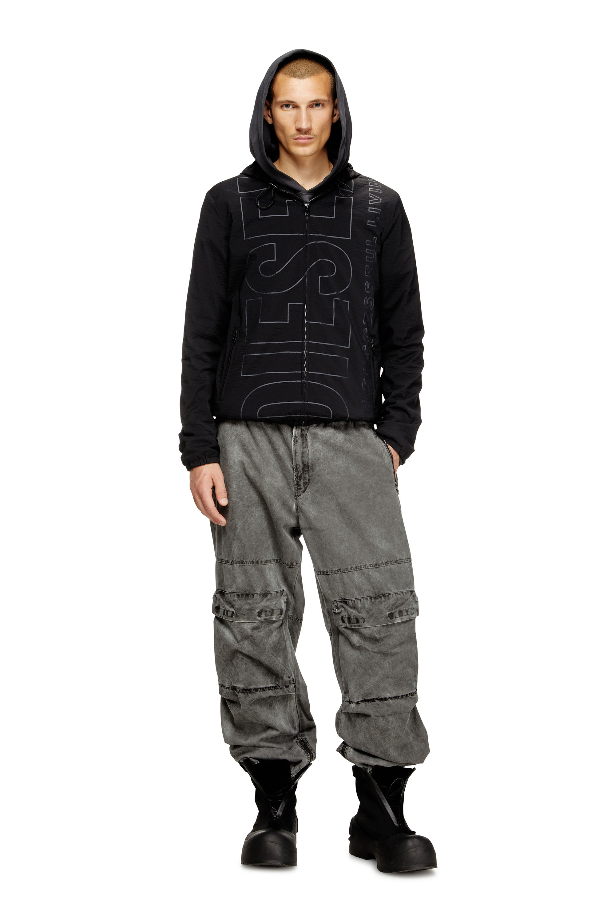 Diesel - J-ANDREW, Man's Nylon jacket with outline logo in Black - 4