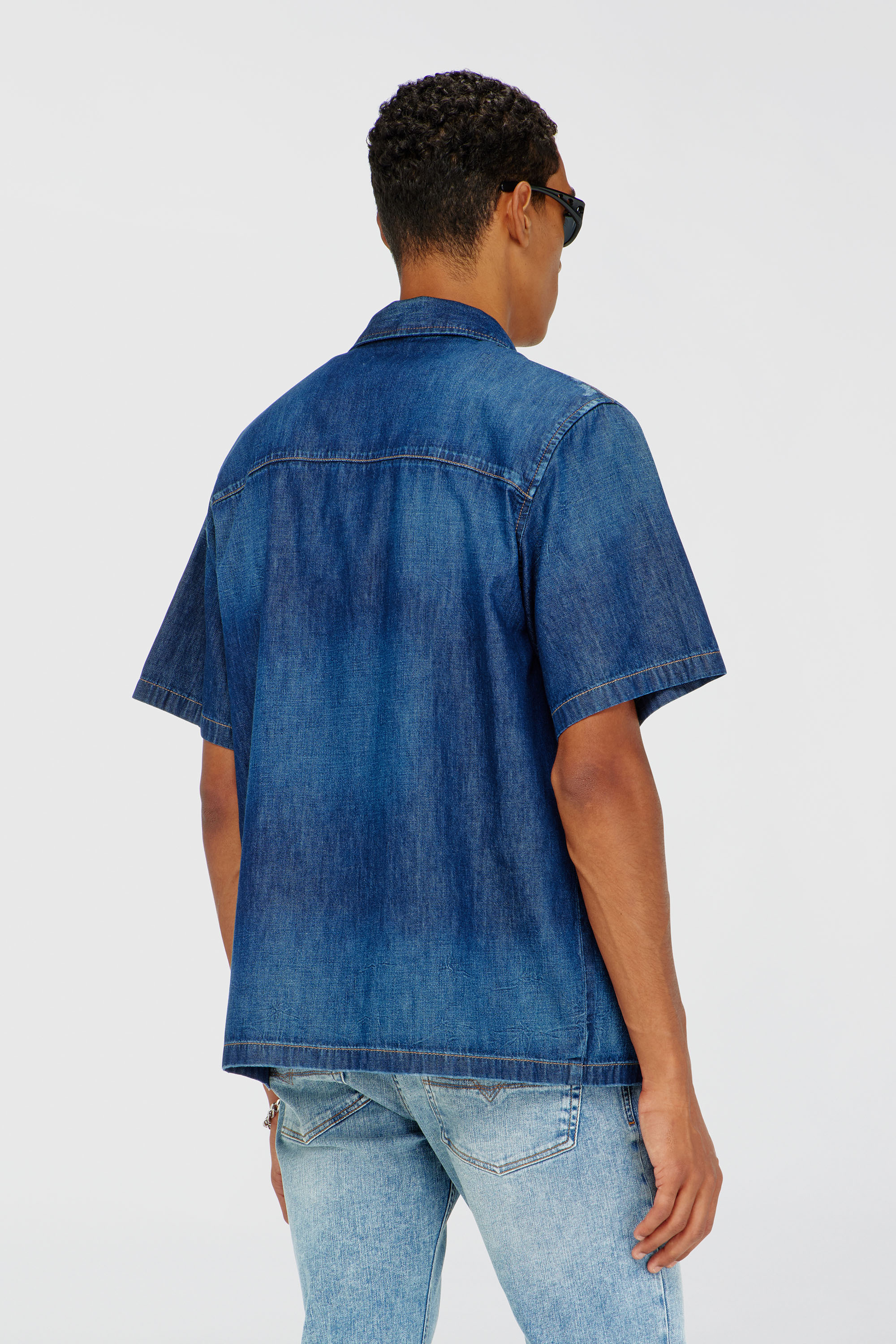 Diesel - D-NABIL-D, Man's Denim short-sleeve shirt in Medium blue - 4