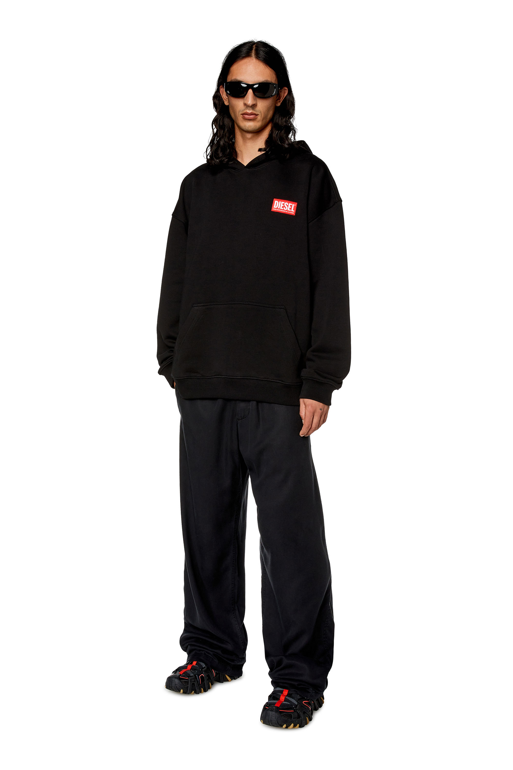 Diesel - S-NLABEL-HOOD-L1, Man Oversized hoodie with logo patch in Black - Image 2