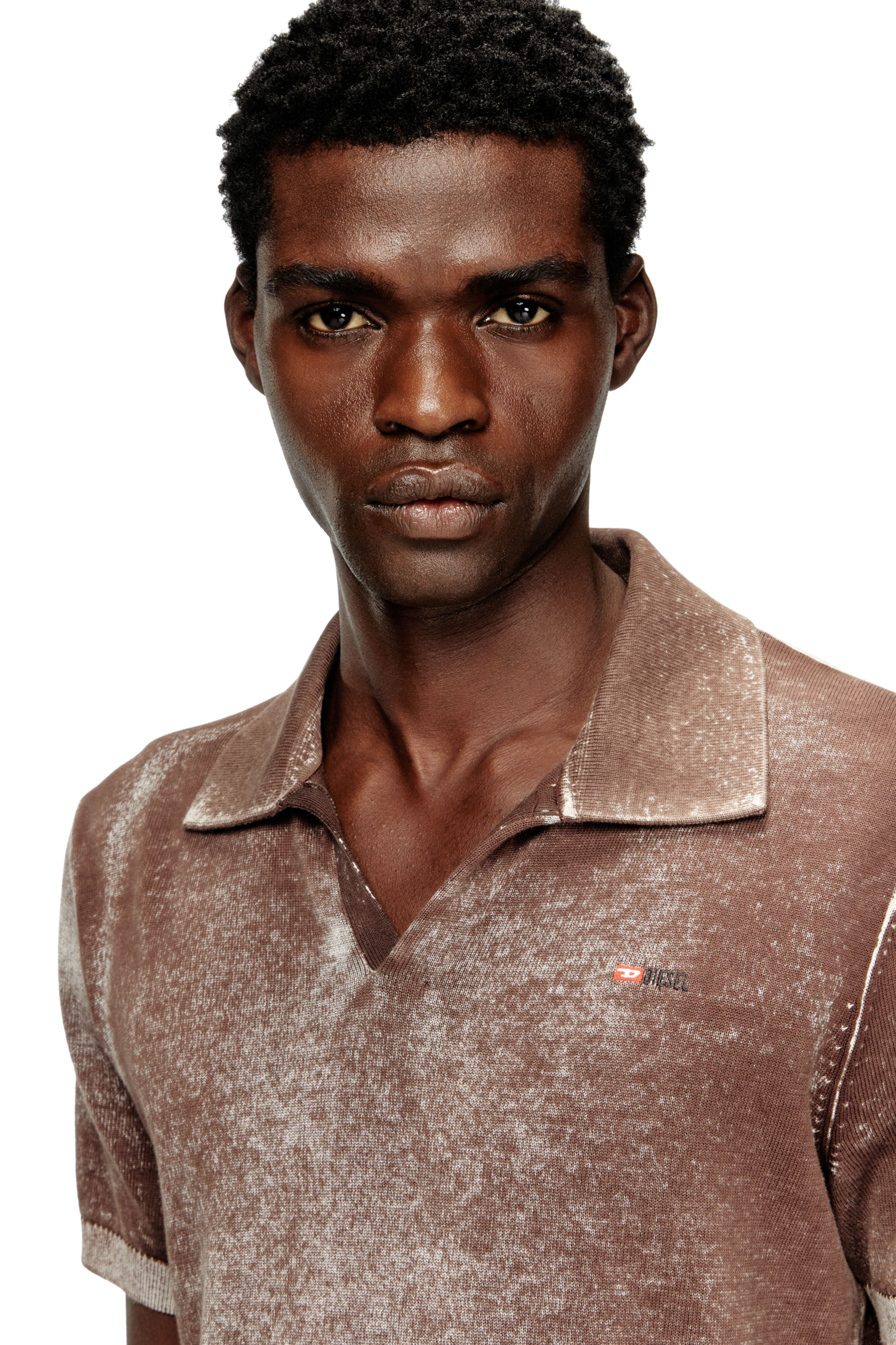 Diesel - K-LAWRIE, Man's Knit polo shirt with faded reverse print in Brown - 5