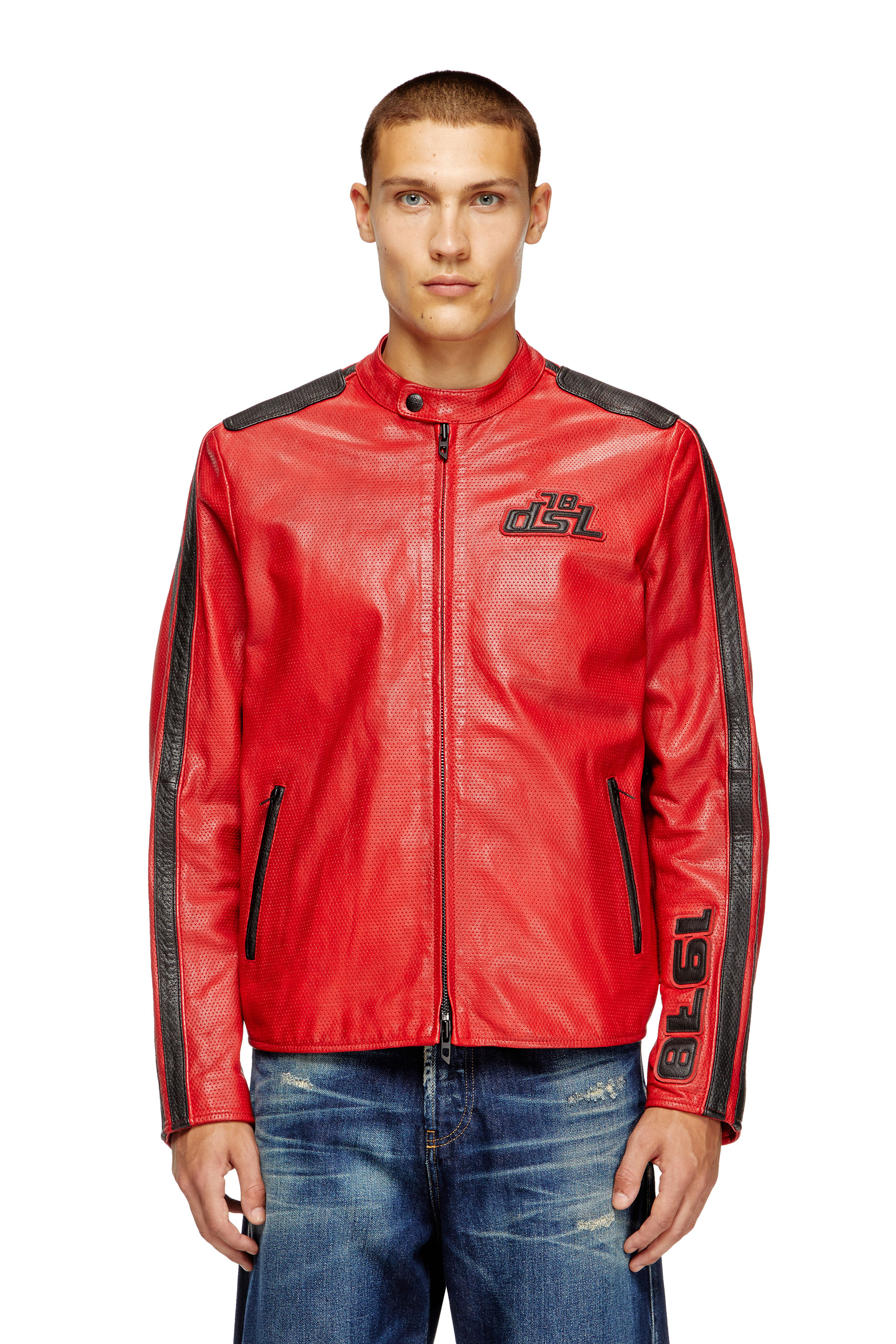 Diesel - L-POP, Unisex's Biker jacket in perforated leather in Red - 2