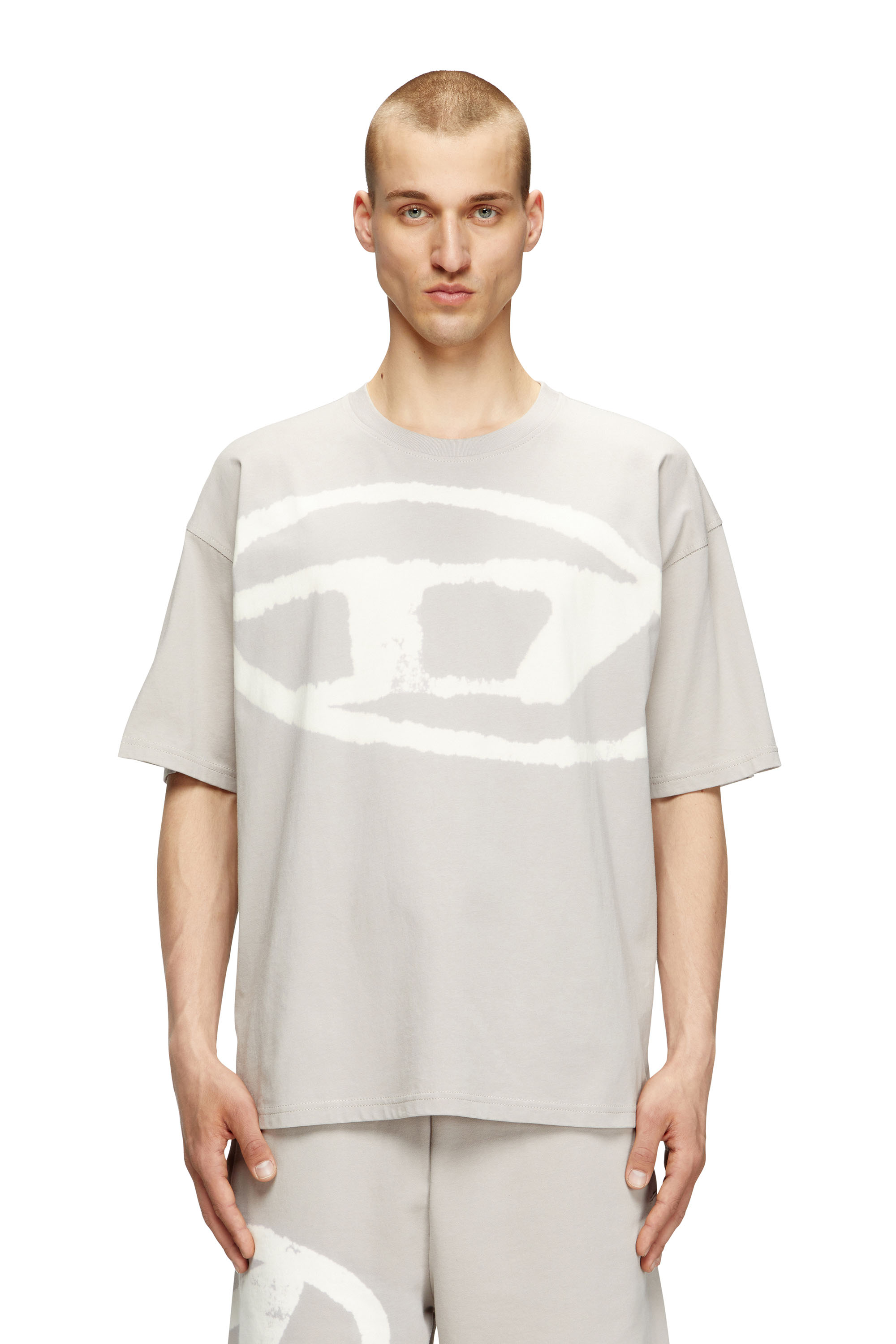 Diesel - T-BOXT-BLEACH, Man's T-shirt with bleached Oval D logo in Grey - 1