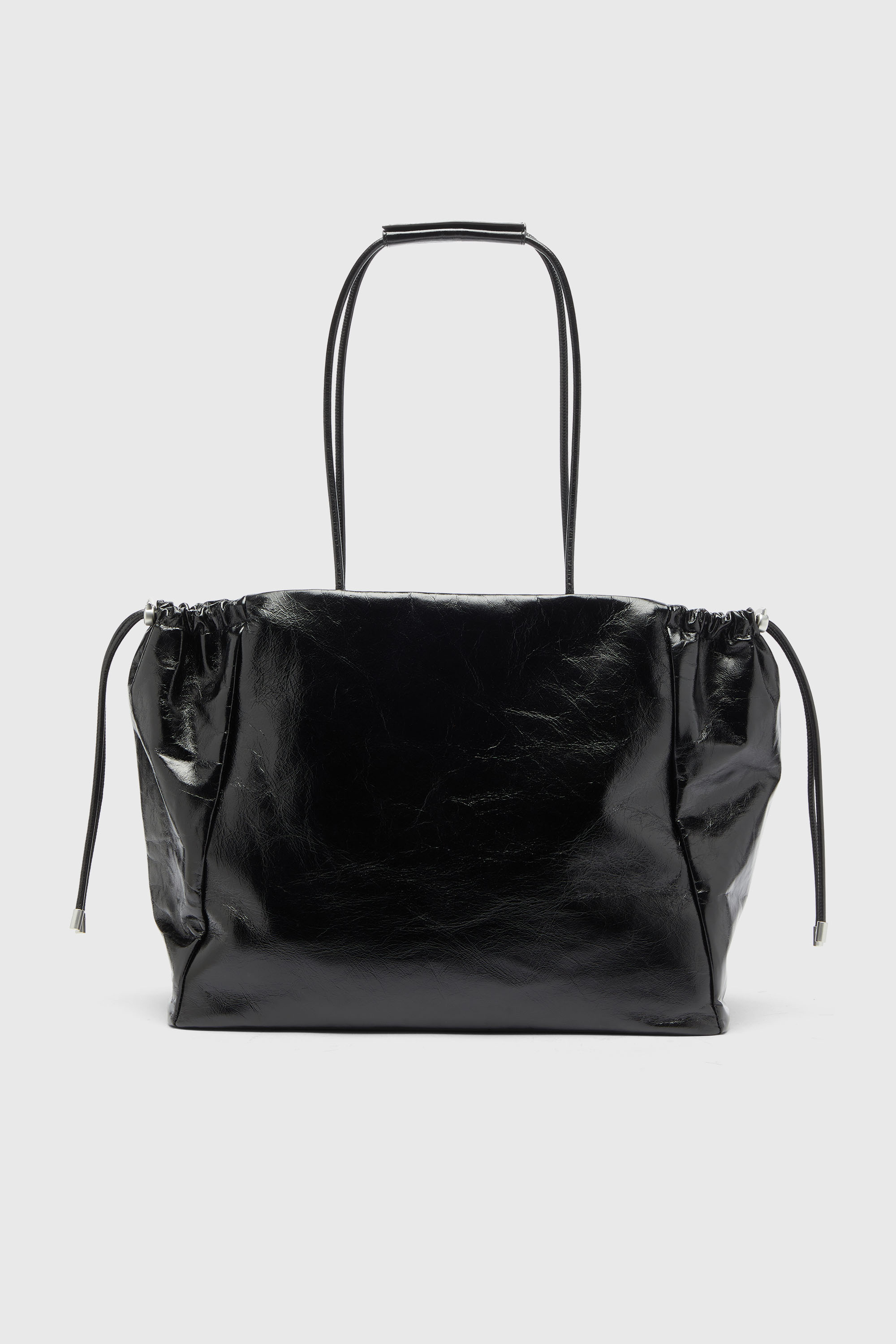 Diesel - SCRUNCH-D TOTE E/W, Woman's Scrunch-D - Tote bag in shiny wrinkled leather in Black - 2