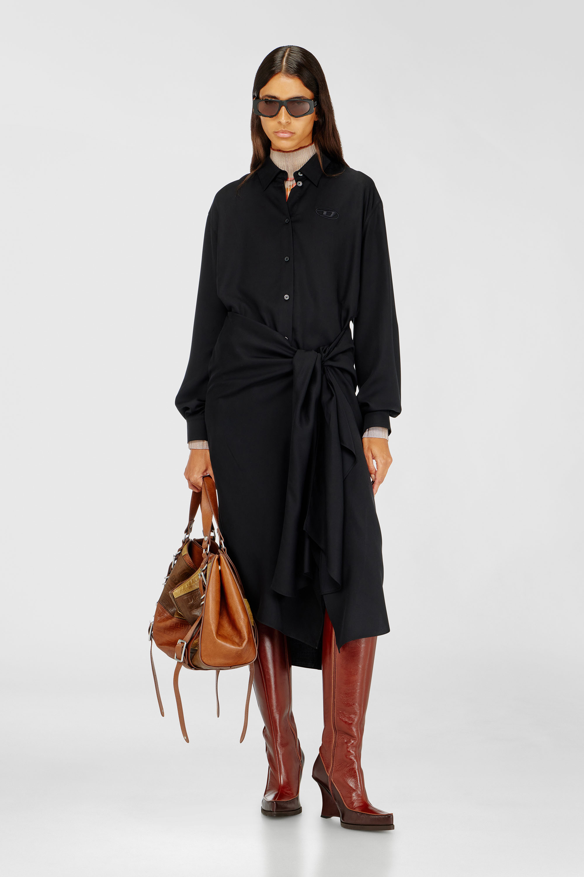 Midi shirt dress with twisted detail