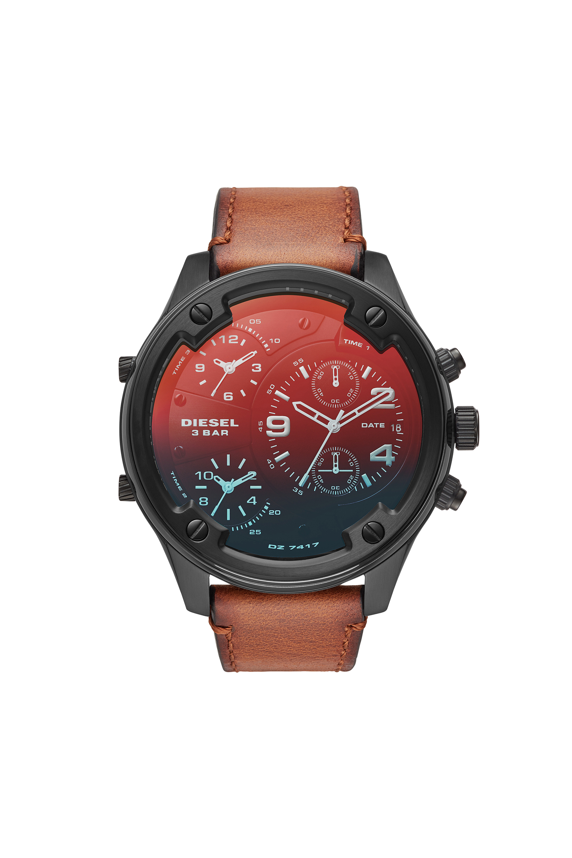 Diesel - DZ7417, Man's Boltdown chronograph brown leather watch in Brown/Black - 1