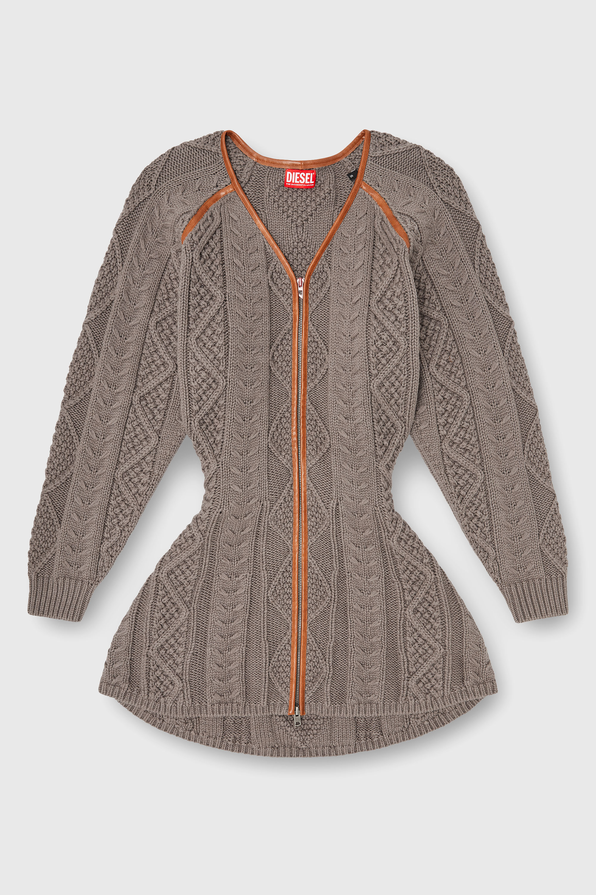 Diesel - M-INTESSE, Woman's Mini cardigan dress in cable knit in Grey - 2
