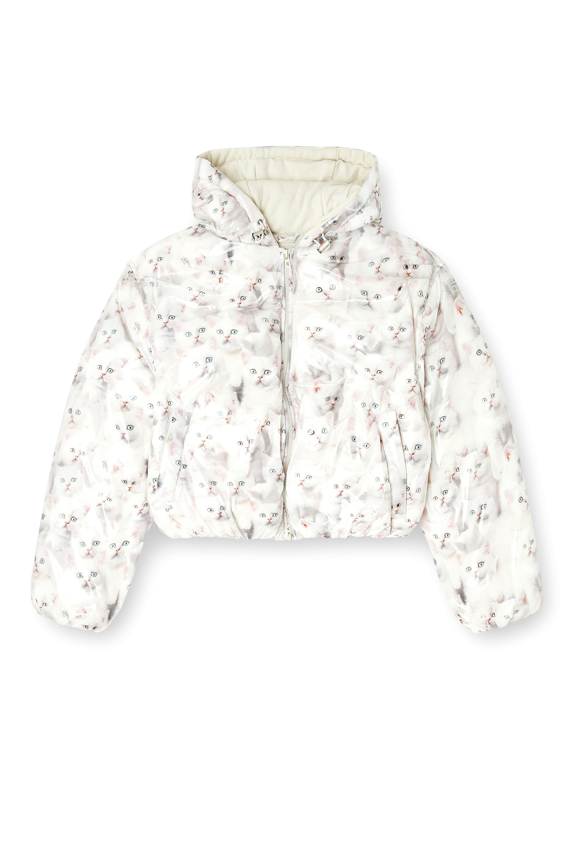 W-INNER-R1, White Diesel - W-INNER-R1, Woman's Padded jacket with cat print in White - 2
