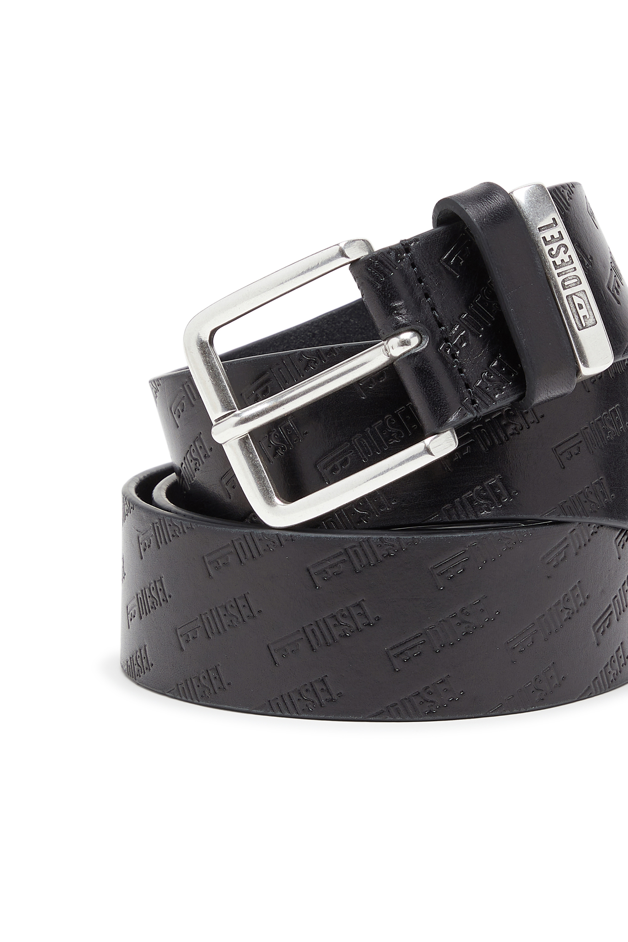 Diesel - B-MONOGRAM DSL, Man's 4 cm leather belt with all-over embossed Diesel logo in Black - 3