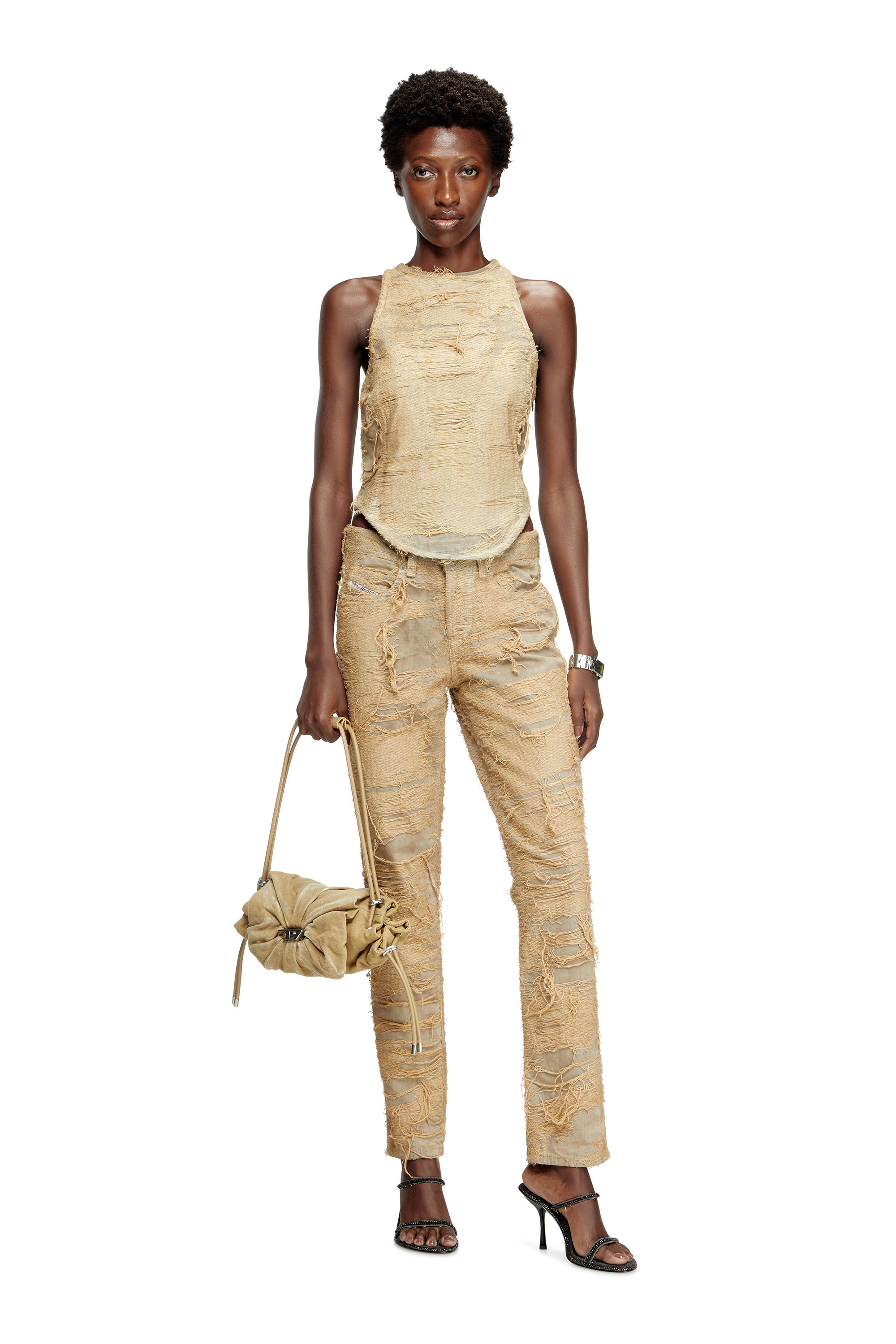 Diesel - DE-ASTRO-FSG, Woman's Top in overdyed floating-thread denim in Beige - 1