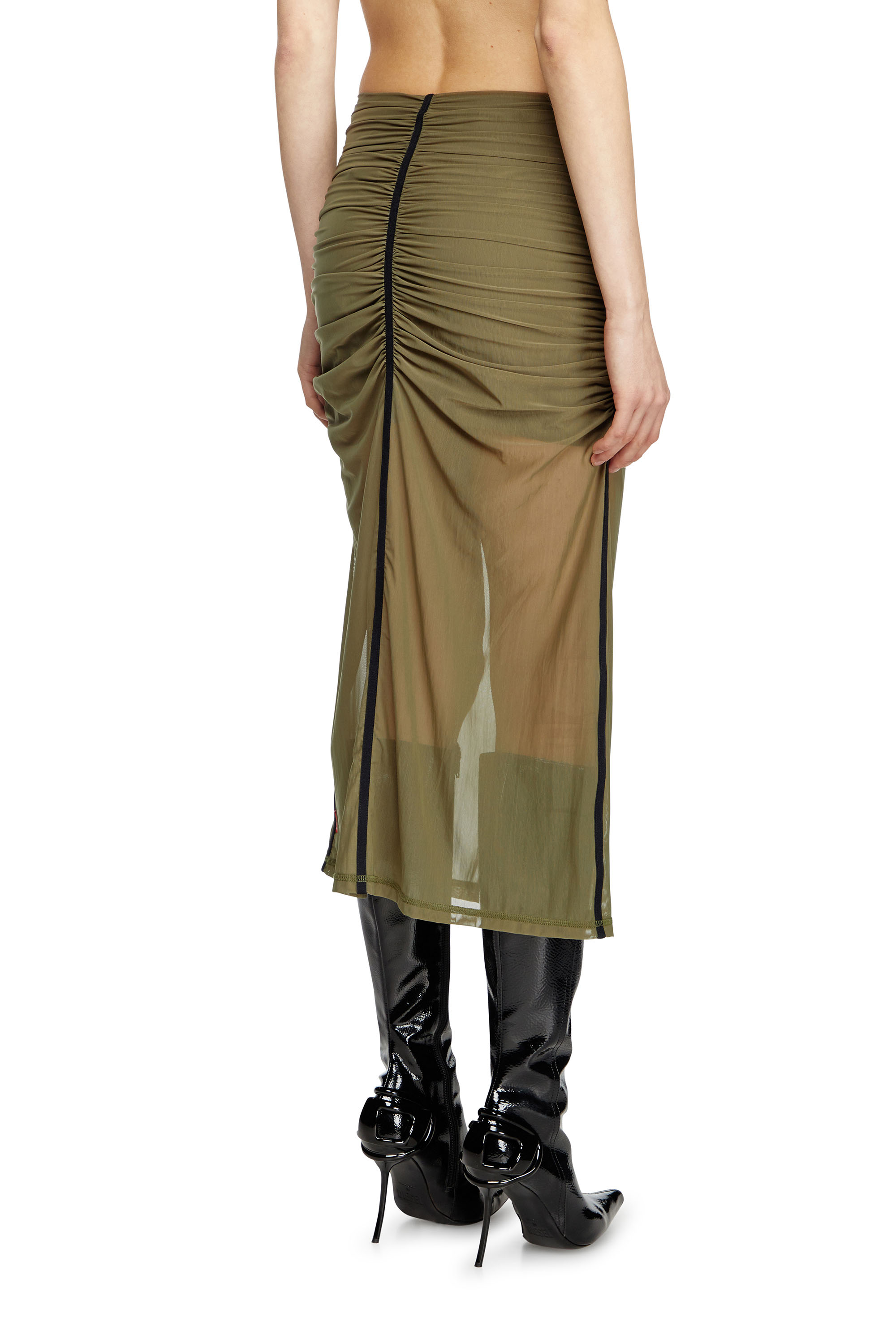 Diesel - O-IRA, Woman's Gathered stretch skirt in Olive Green - 4