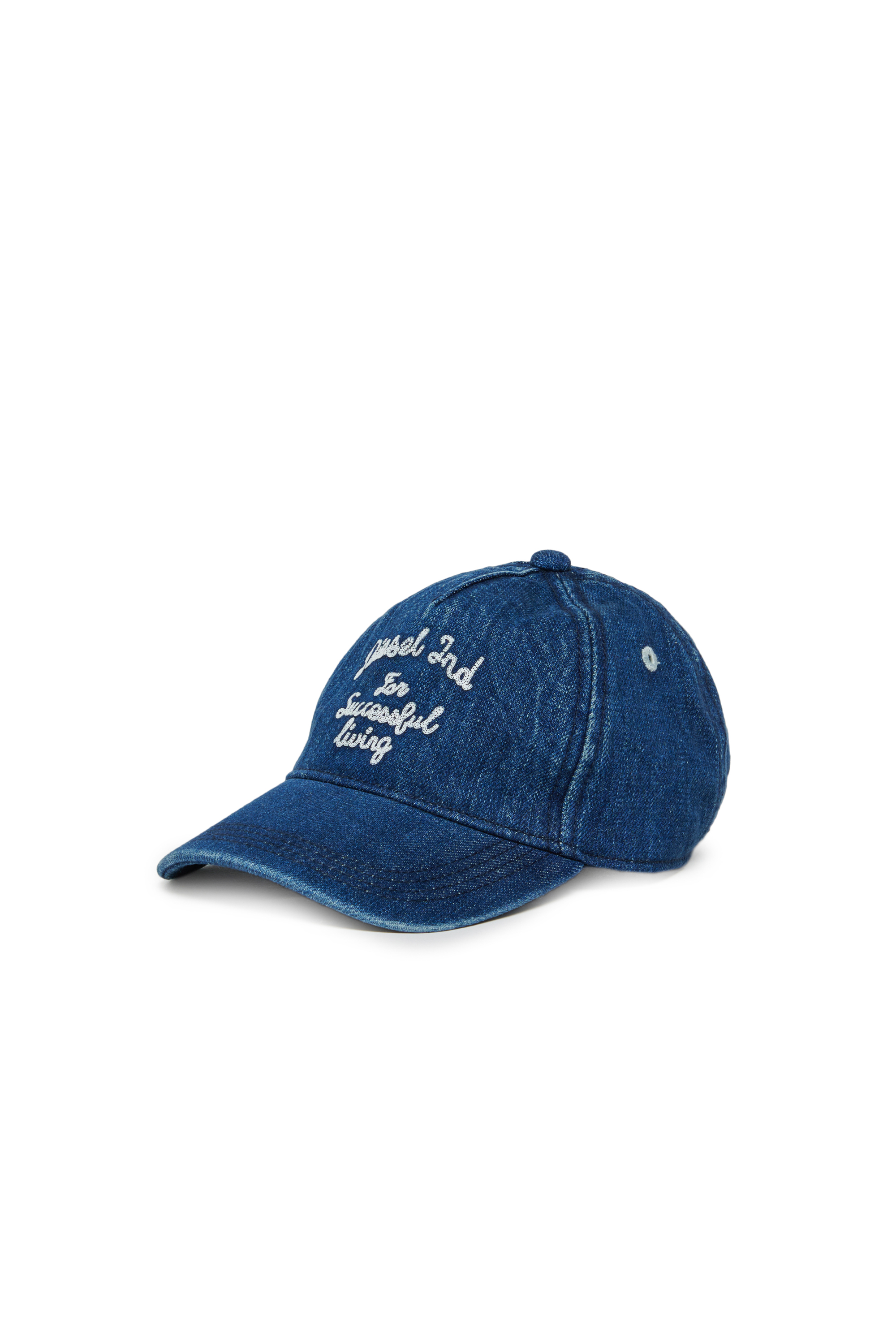 Diesel - FERMYB, Man's Denim baseball cap with embroidery in Dark Blue - 1