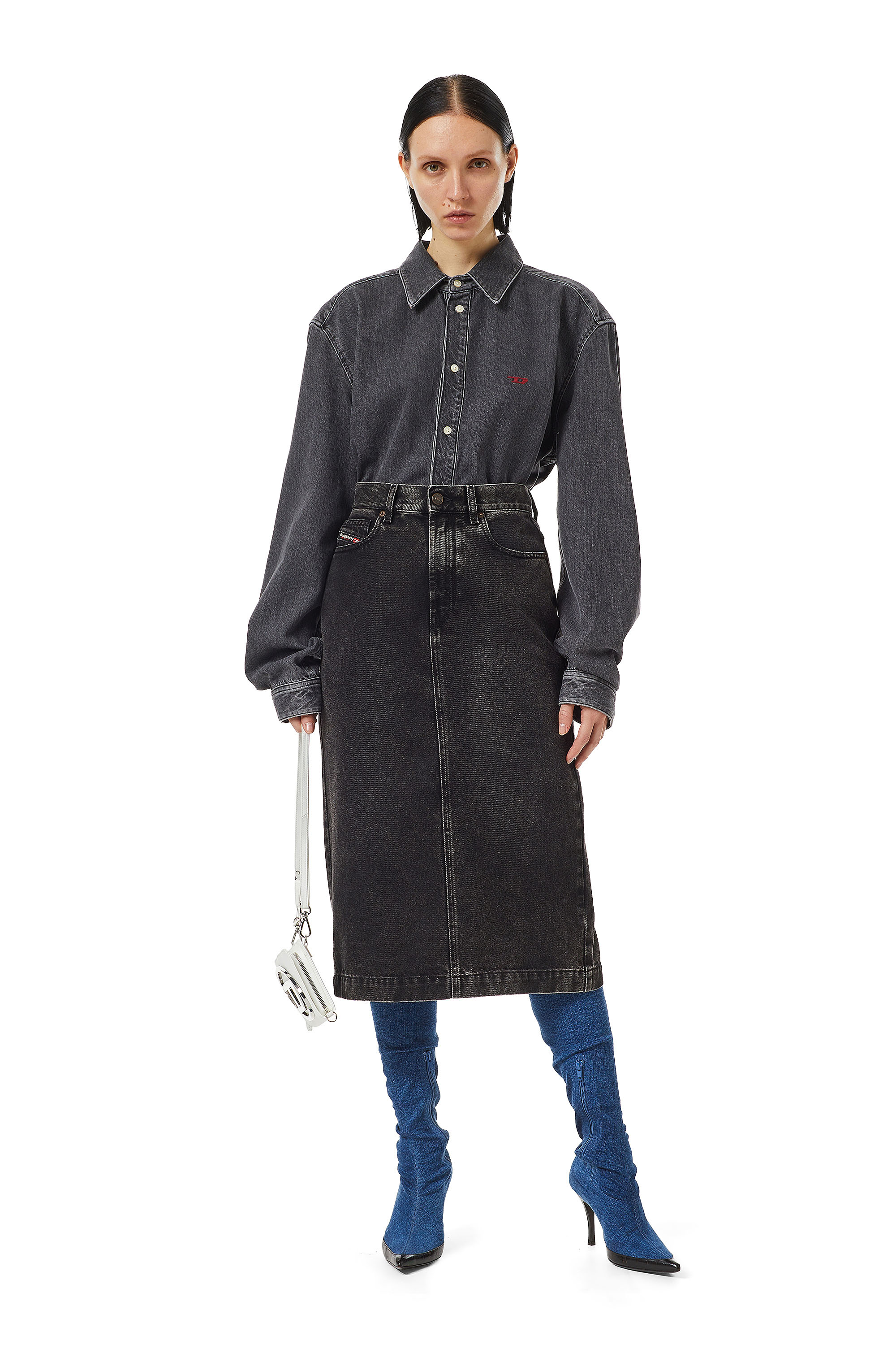 Diesel - DE-RONNY PENCIL SKIRT, Black/Dark grey - Image 2