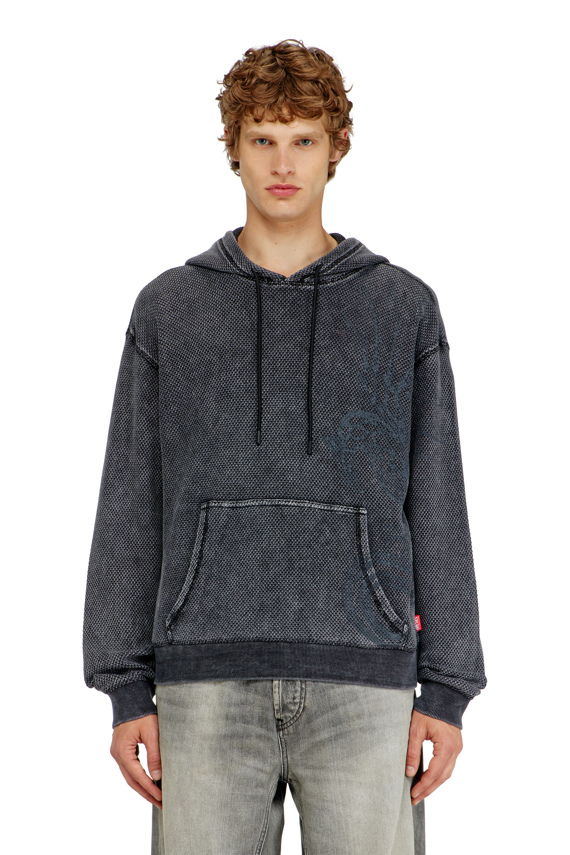 Diesel - S-NORM-HOOD-AA1, Man's Hoodie in textured cotton mesh in Dark grey - 1