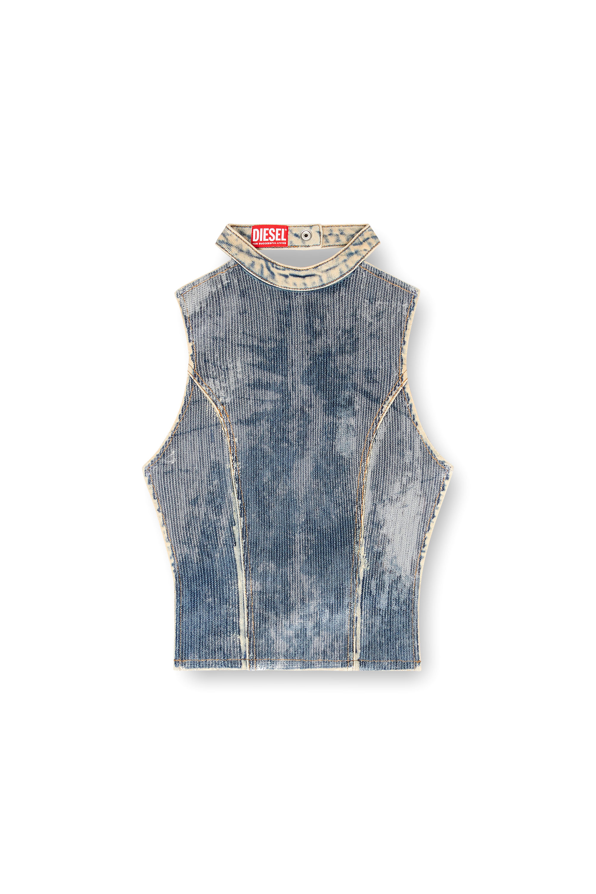 Diesel - DE-CAMY-S, Woman's Open-back top in sequined denim in Medium blue - 3