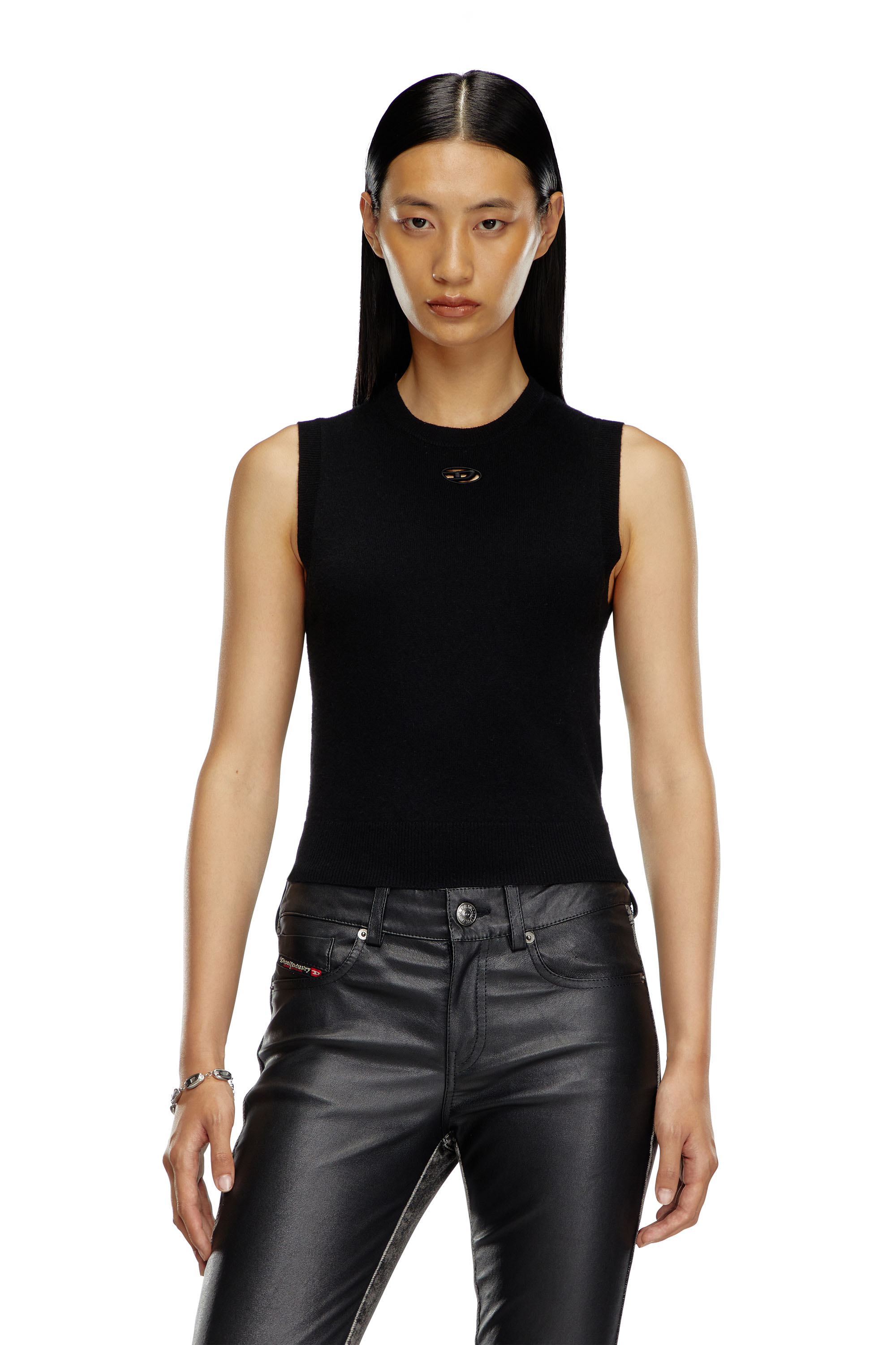 Diesel - M-ARGA-SL, Woman Cropped vest in wool and cashmere knit in Black - Image 1