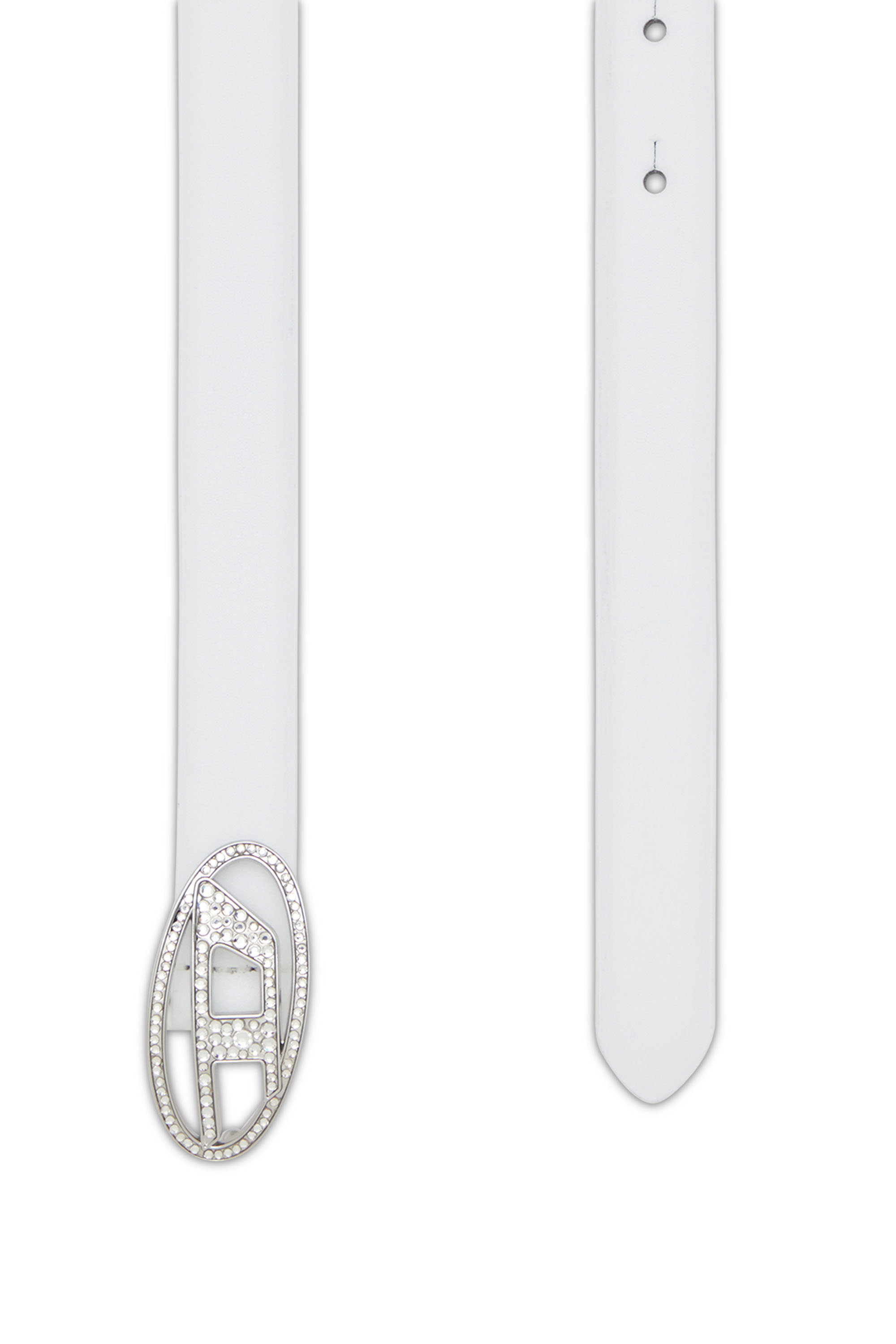 Diesel - B-1DR STRASS 20, Woman's 1.9cm slim leather belt with crystal buckle in White - 2