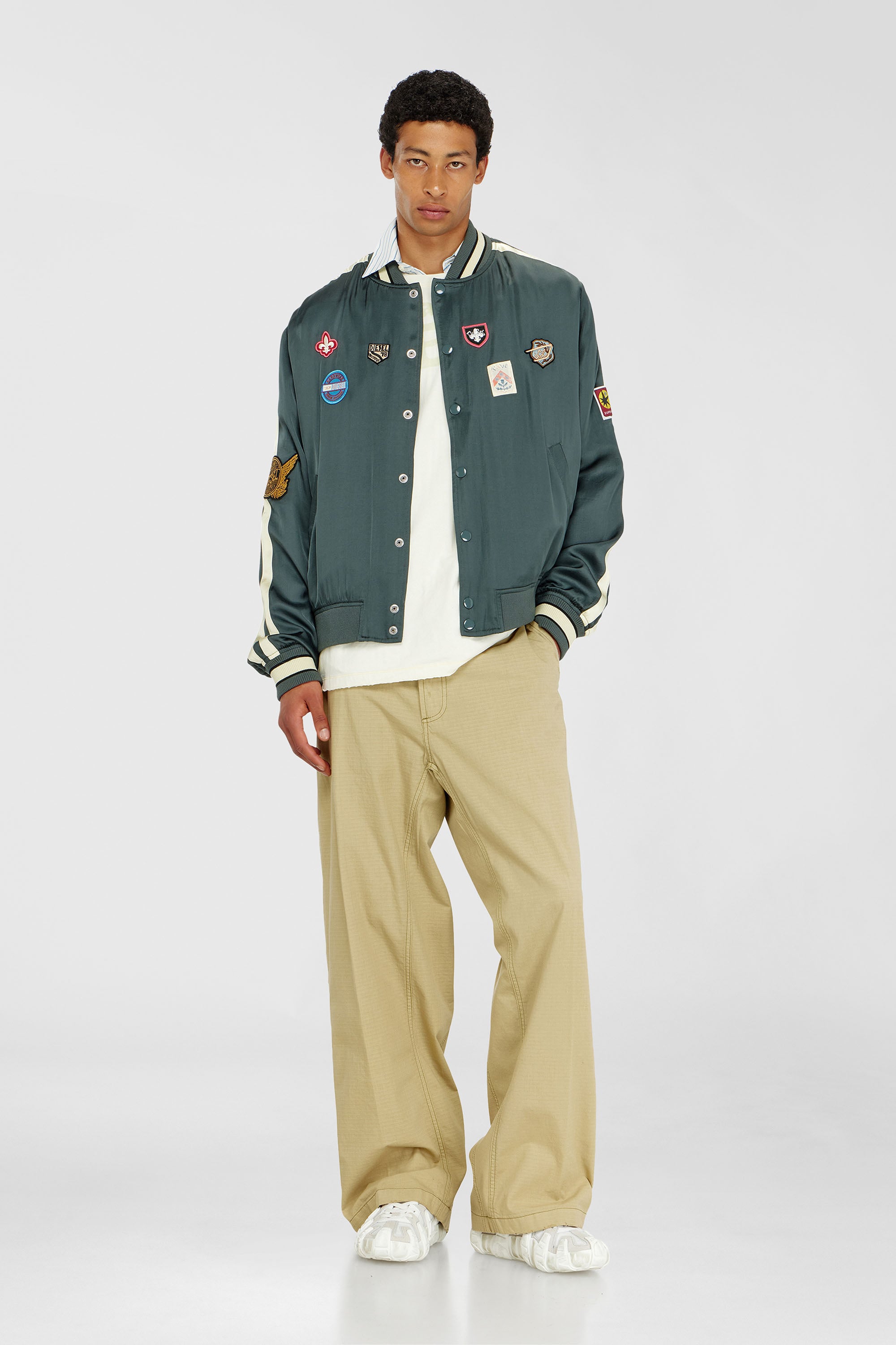 Satin bomber jacket with patches