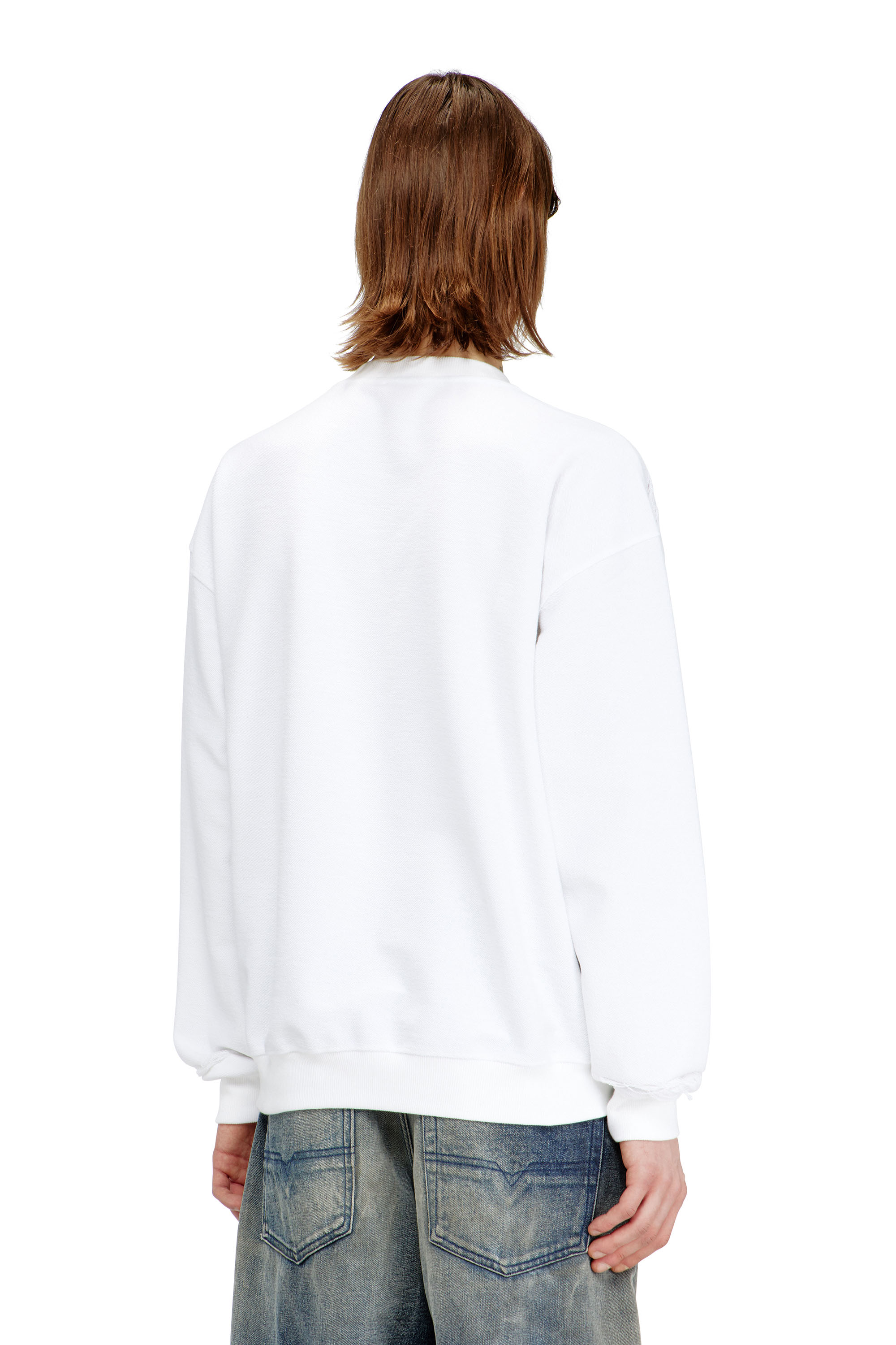 Diesel - S-BOXT-V1, Man's Sweatshirt with devor&egrave;e floating threads in White - 4
