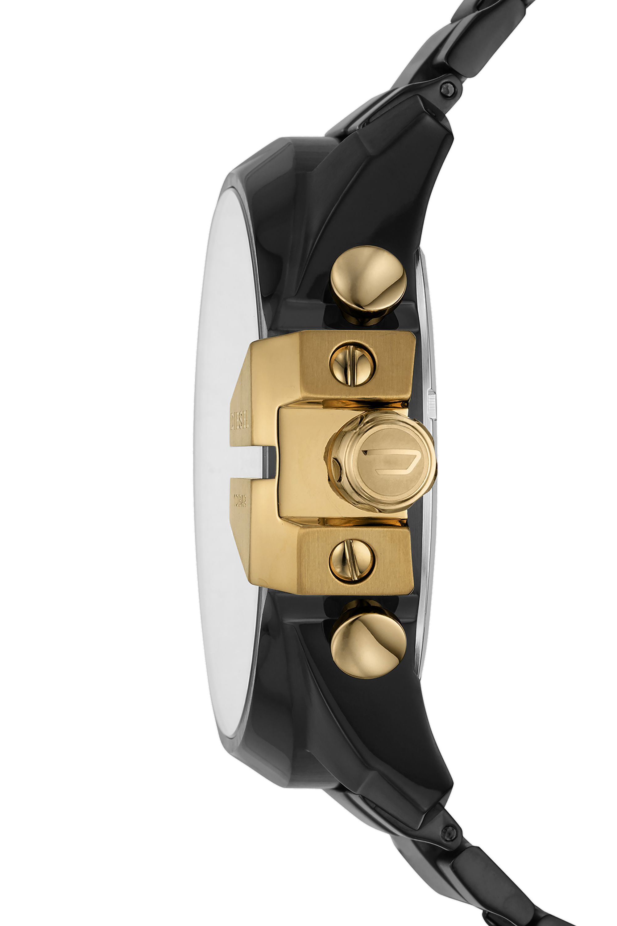 Diesel - DZ4485, Man's Mega Chief chronograph watch in black stainless steel in Black/Gold - 2
