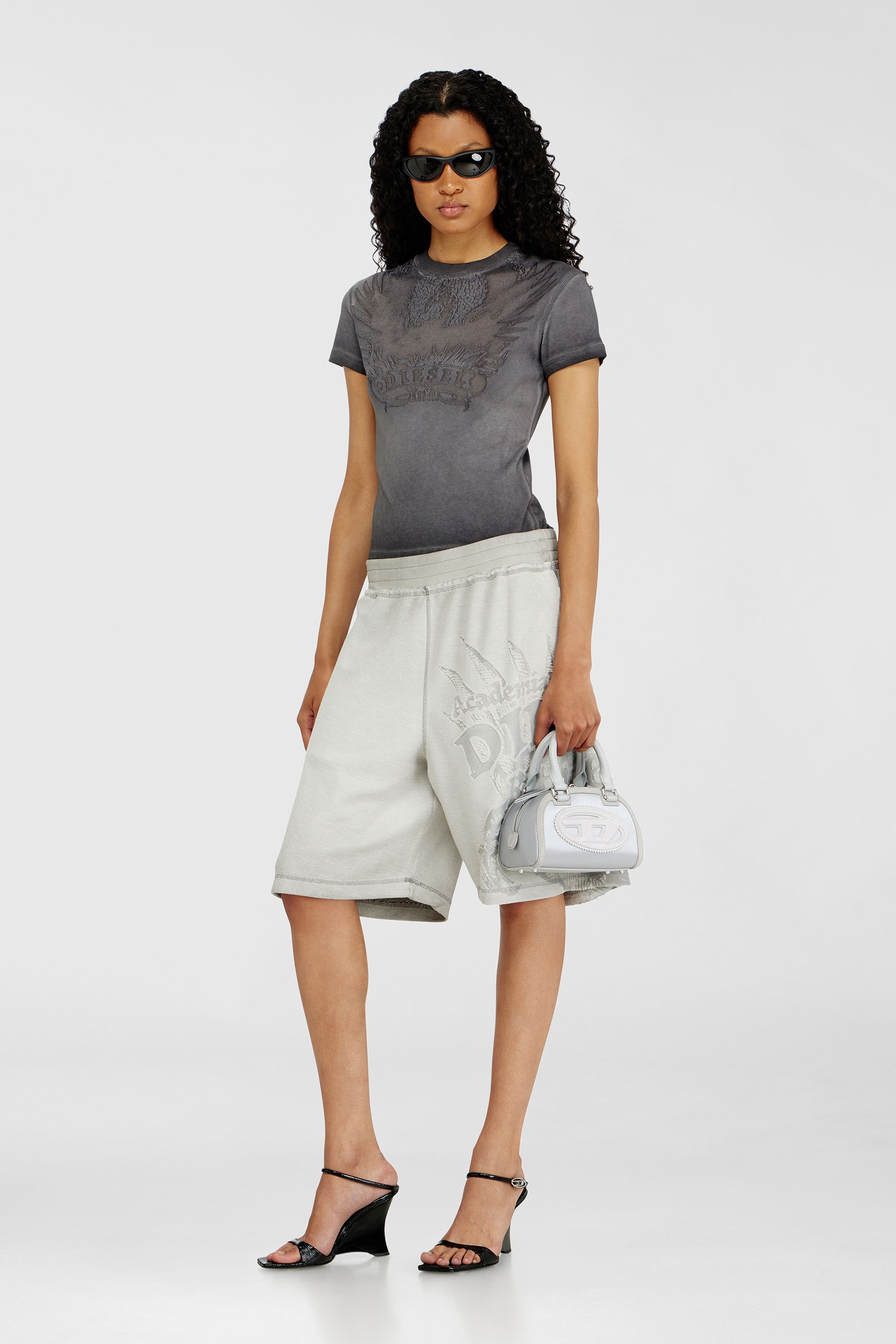 Diesel - 1DR DOME CROSSBODY, Woman's 1DR Dome - Small bowling bag in satin and suede in Silver - 2