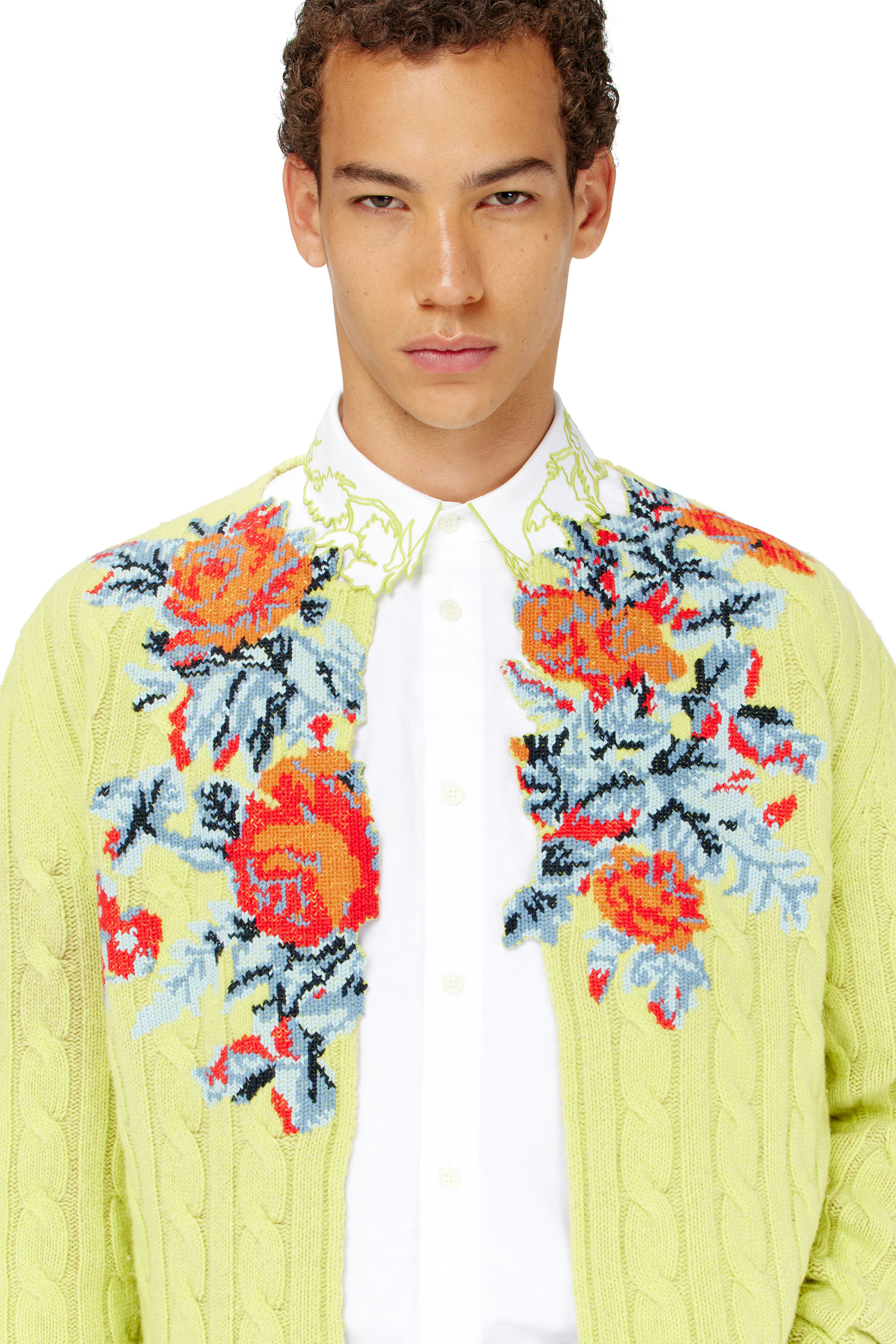 Diesel - K-RINO, Man's Open-front cardigan in floral cable knit in null - 4