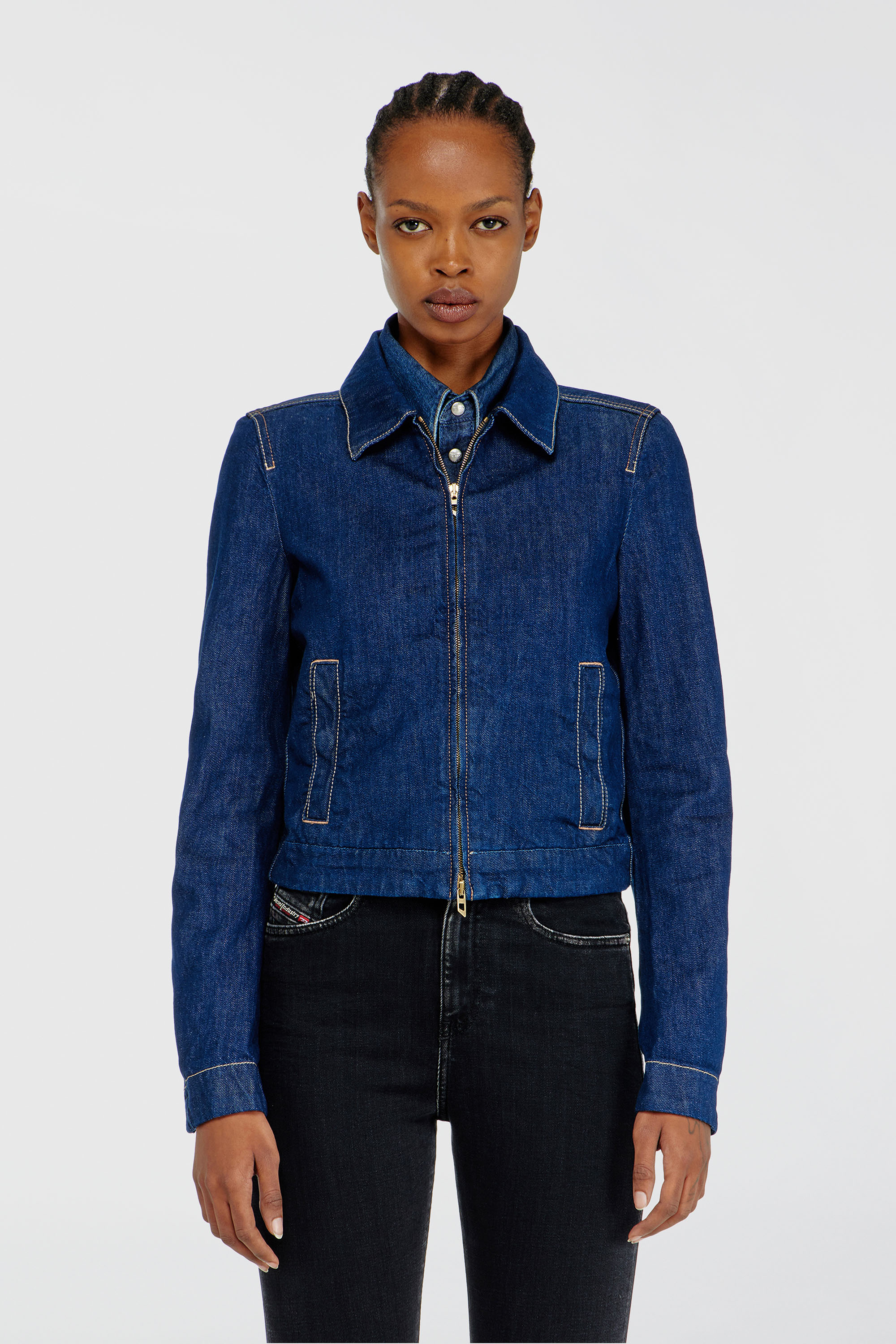 Diesel - DE-CORB, Woman's Coach jacket in rinse denim in Dark Blue - 1
