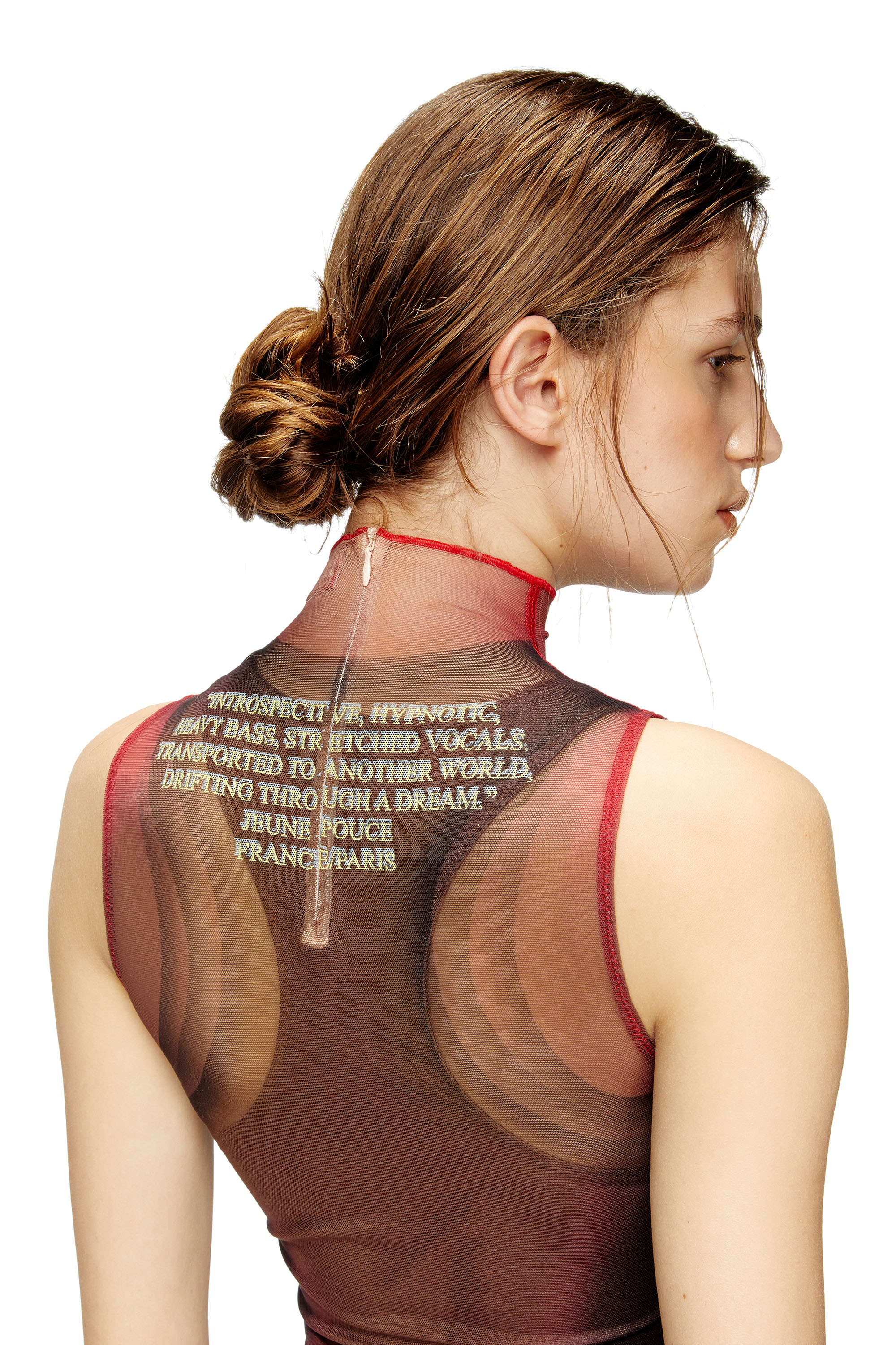 Diesel - D-AGNEC, Woman's Layered vest dress with lyrics print in Brown - 5