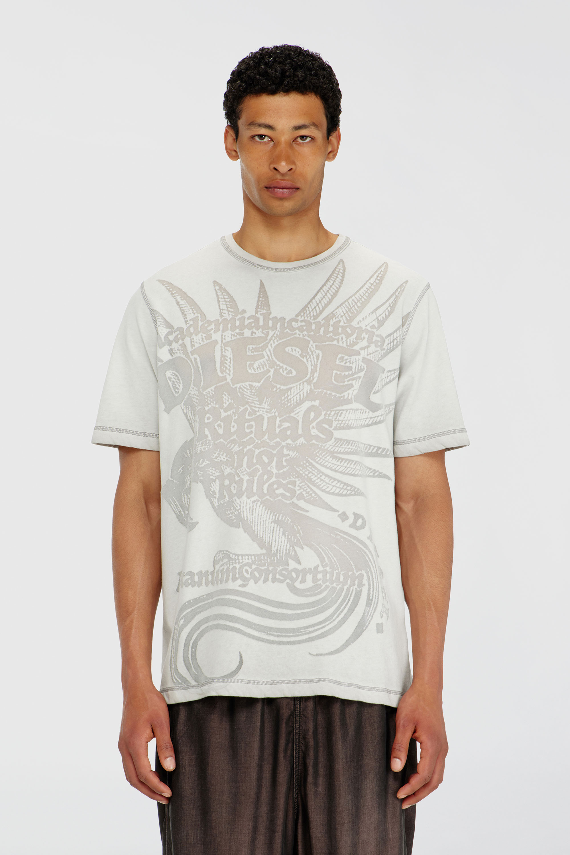 Diesel - T-RAWJUST-AA1, Man's Jersey T-shirt with embossed graphic in Light Grey - 3