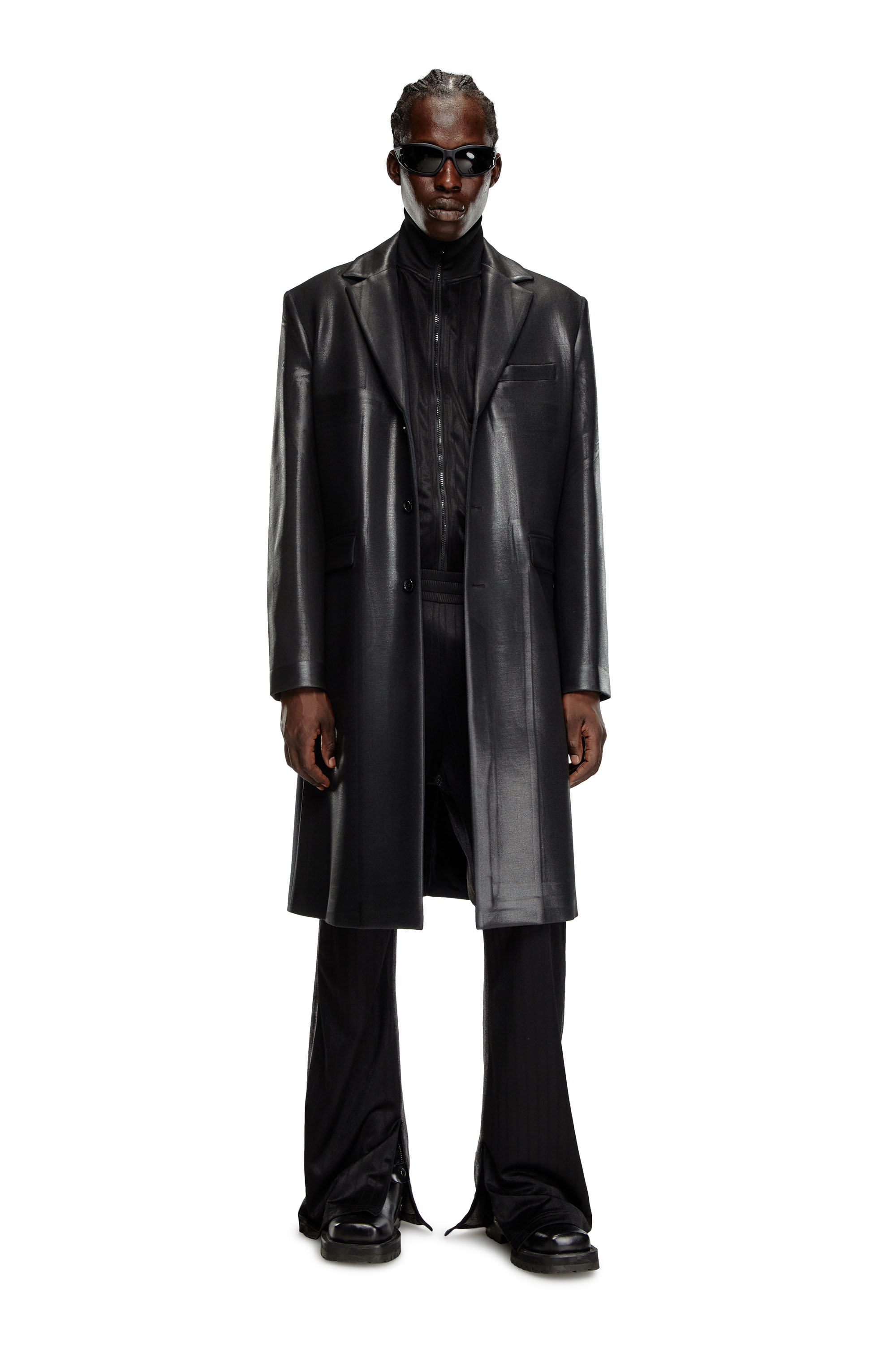 Diesel - J-DENNER, Man's Coat in pinstriped cool wool in Black - 1